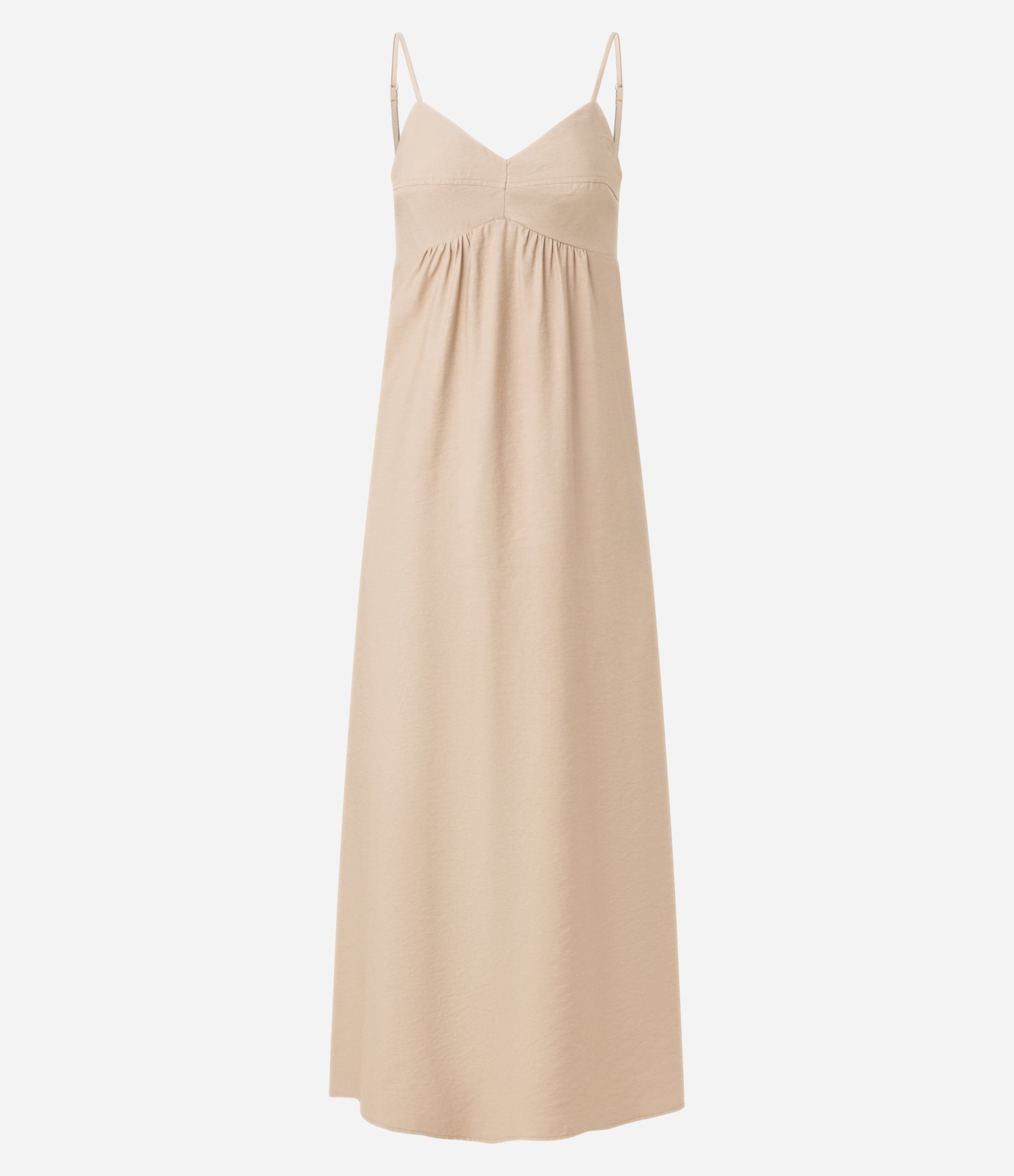 Vestido Evasê Longo em Crepe com Recorte no Busto Bege 6