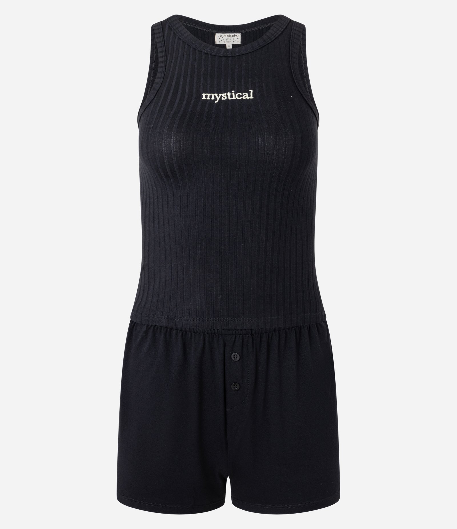 Pijama Short Doll em Ribana com Regata Bordada Mystical Preto 5