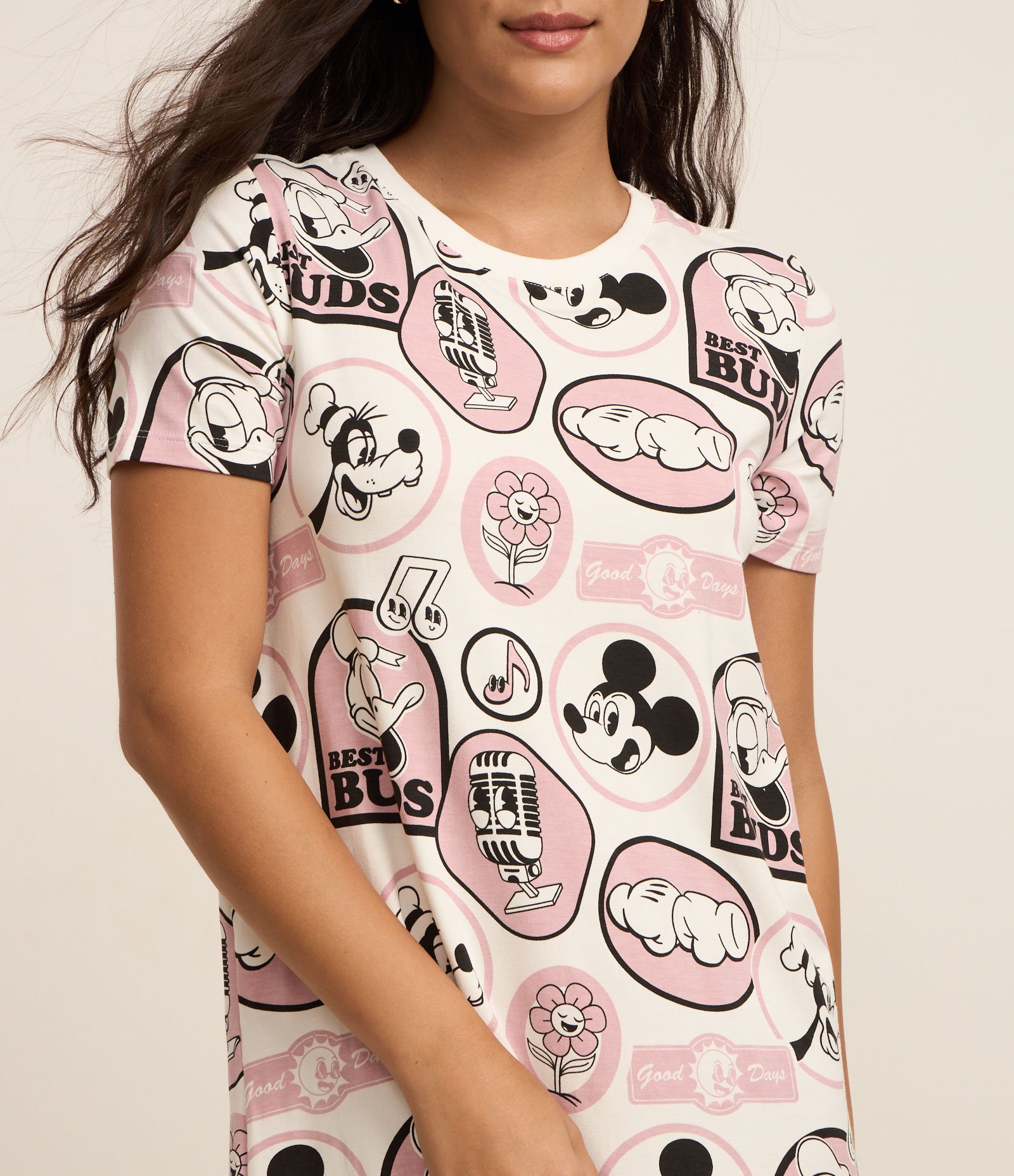 Camisola em Viscose com Estampa Selos Mickey Branco 2