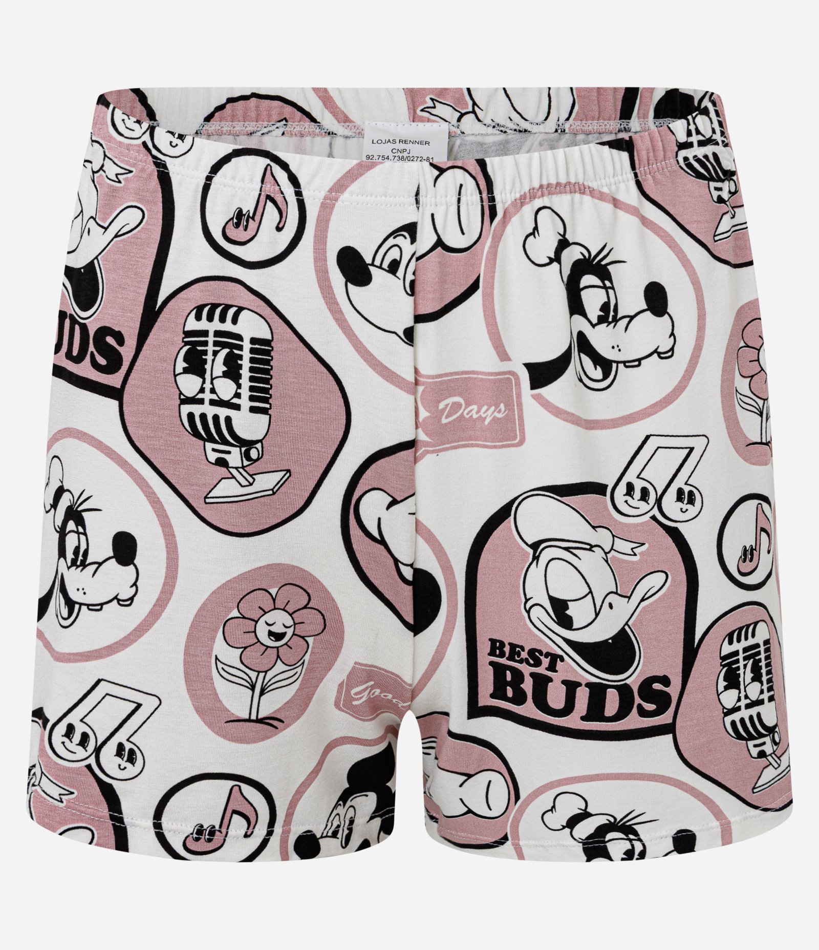 Pijama Short Doll Manga em Ribana com Estampa Mickey Branco 5