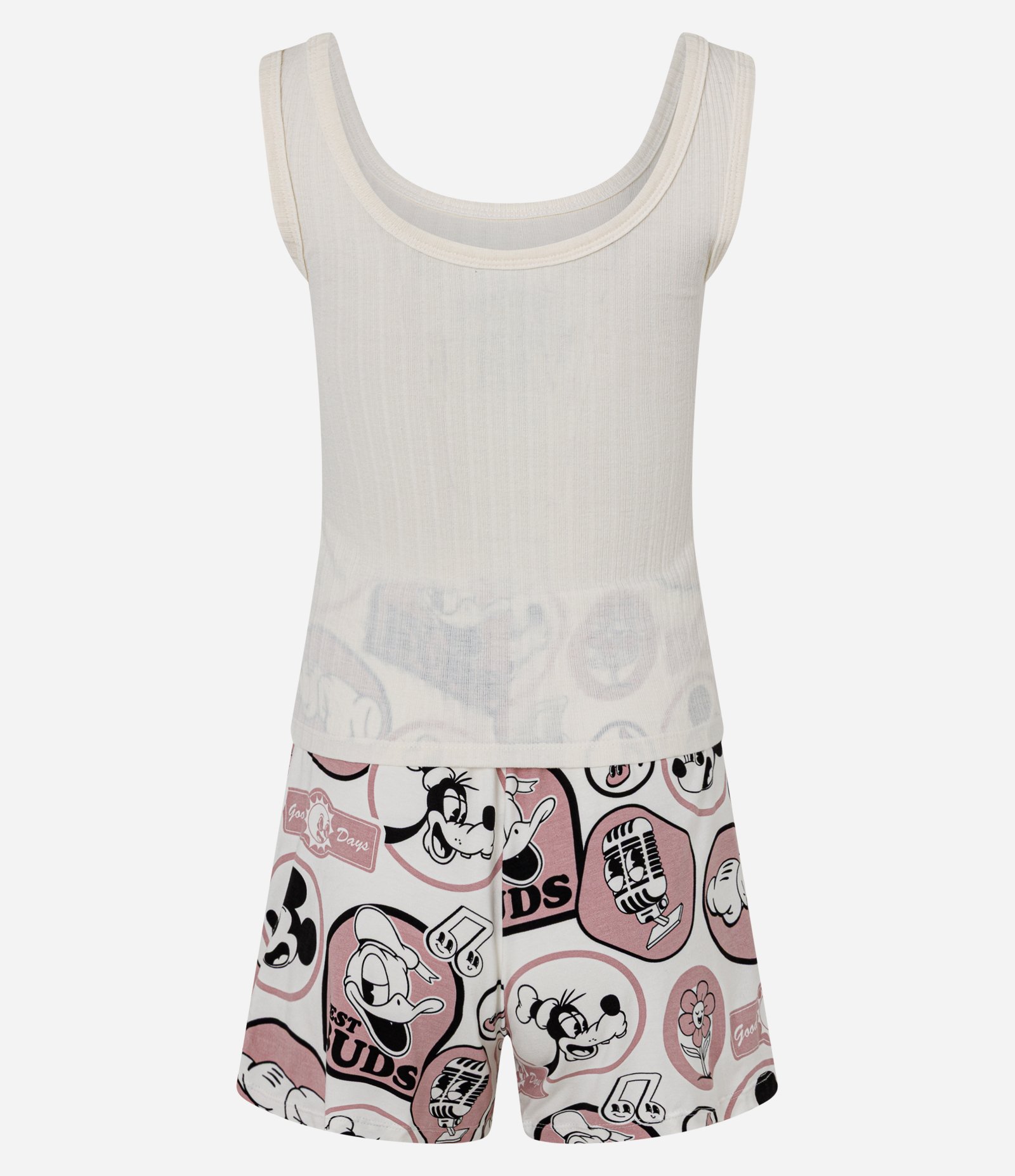 Pijama Short Doll Manga em Ribana com Estampa Mickey Branco 7