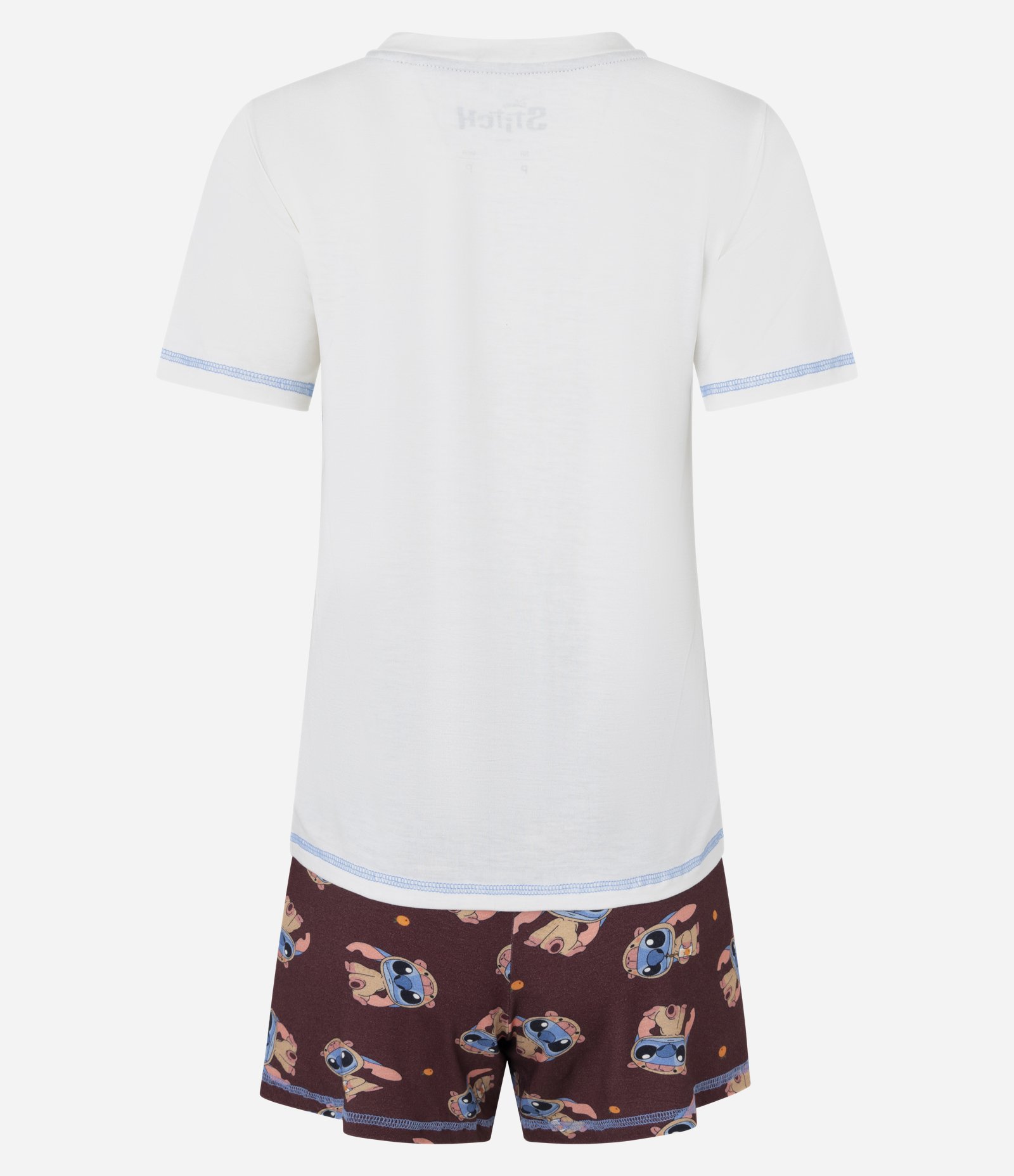 Pijama Short Doll em Viscose com Stitch Hibernation Branco/Marrom 5