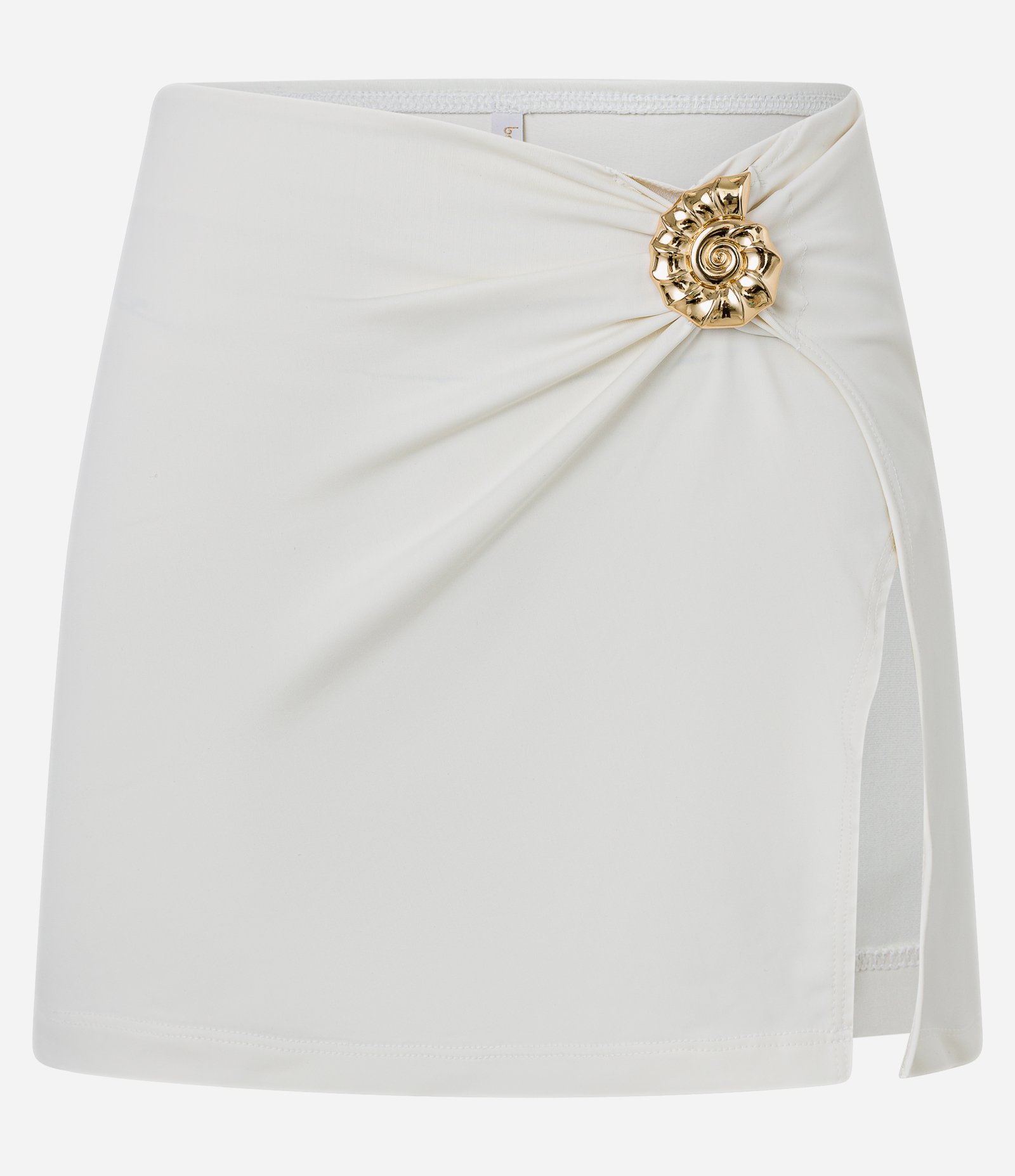 Saída de Praia Saia Curta em Microfibra com Concha Lateral Off White 5