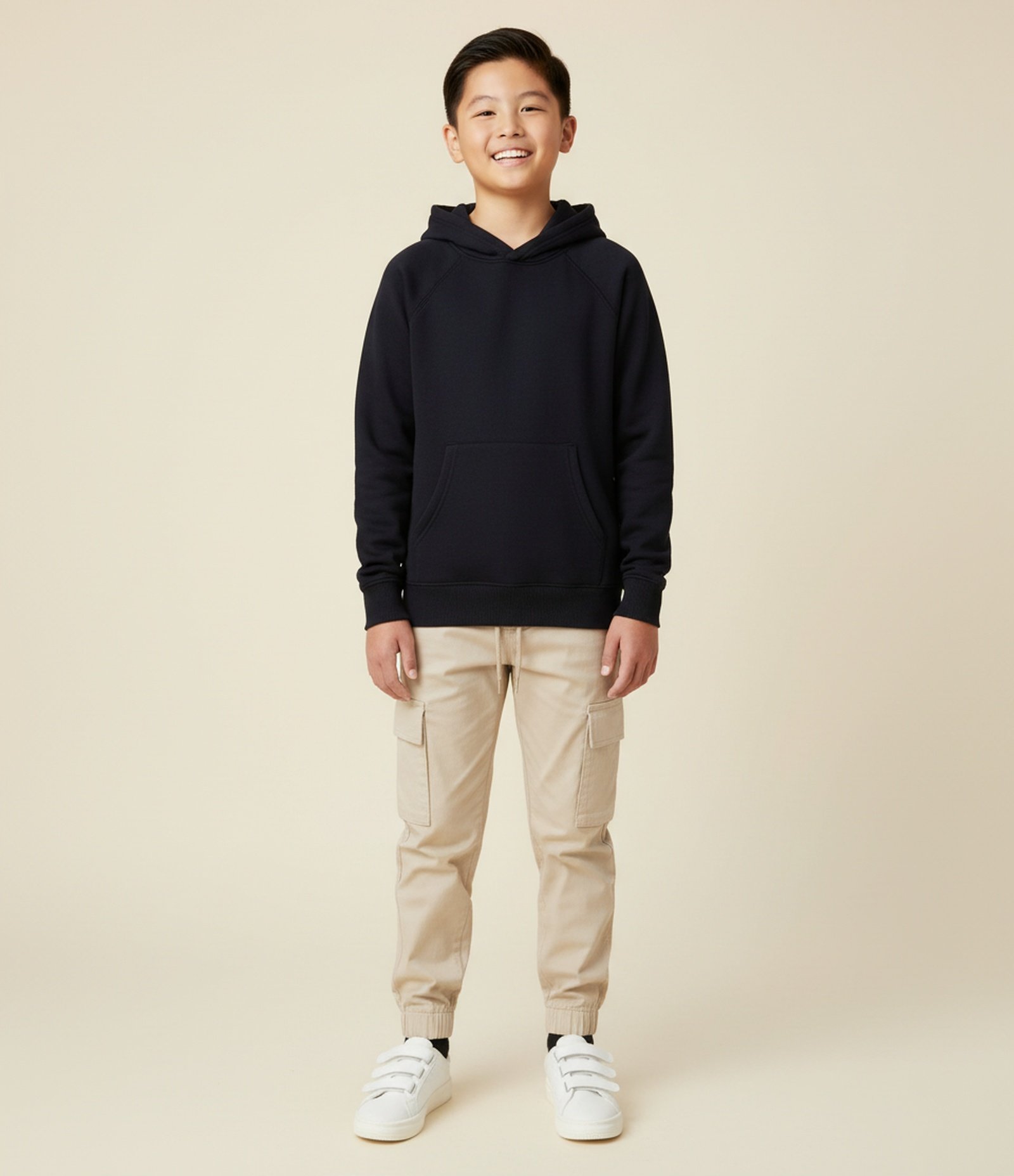 Casaco Infantil Básico com Capuz e Bolsos - Tam- 5 a 14 Anos Preto 1