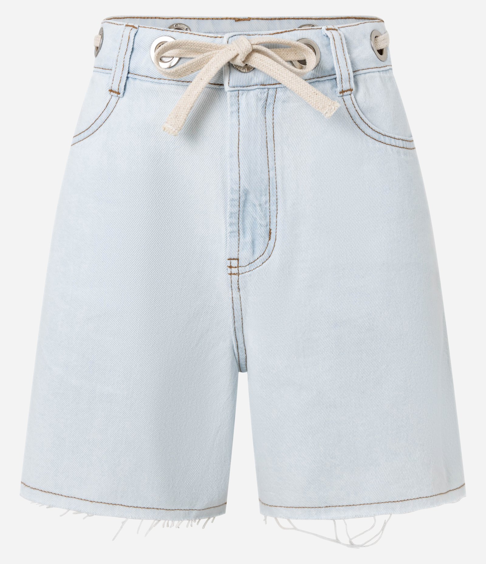 Bermuda em Jeans com Ilhós e Amarração no Cós Azul 5