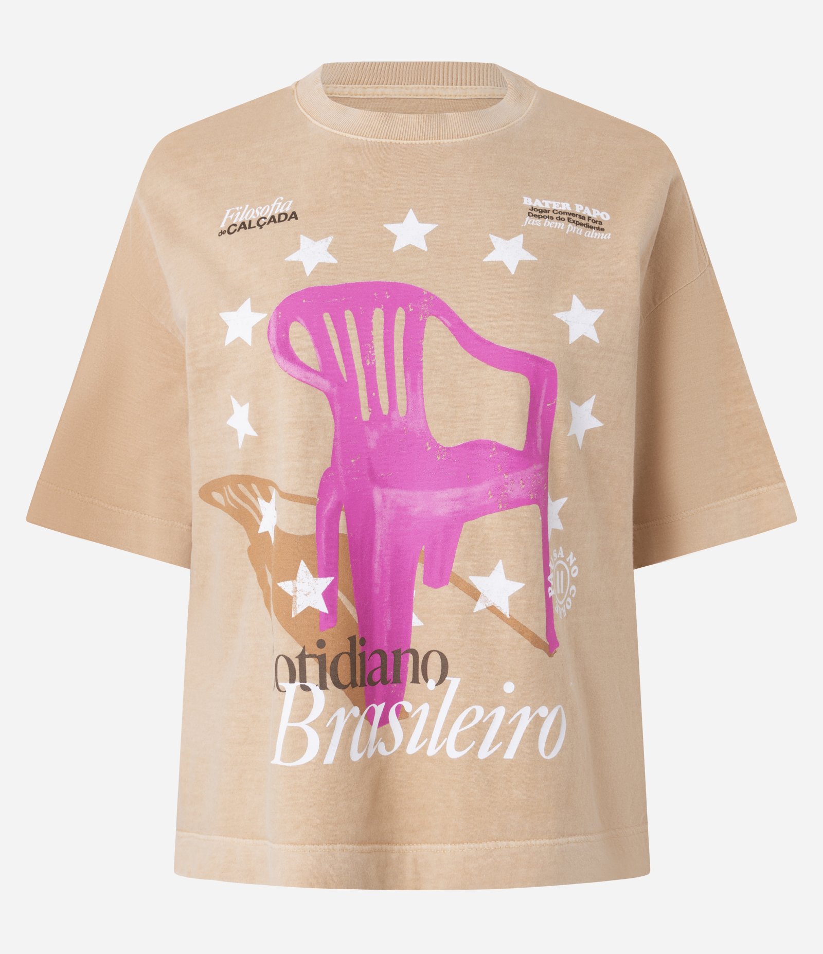 Camiseta T-shirt Over em Algodão com Estampa Cotidiano Brasileiro Bege 6