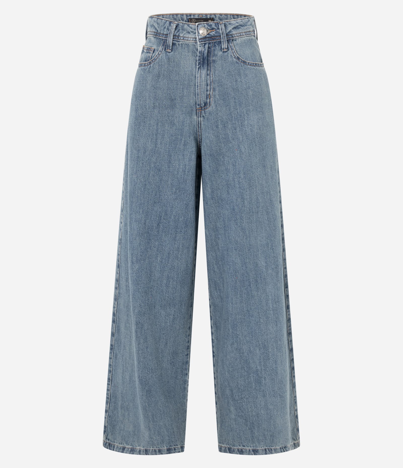 Calça Pantalona Cintura Alta em Jeans com Bolsos Médio 6