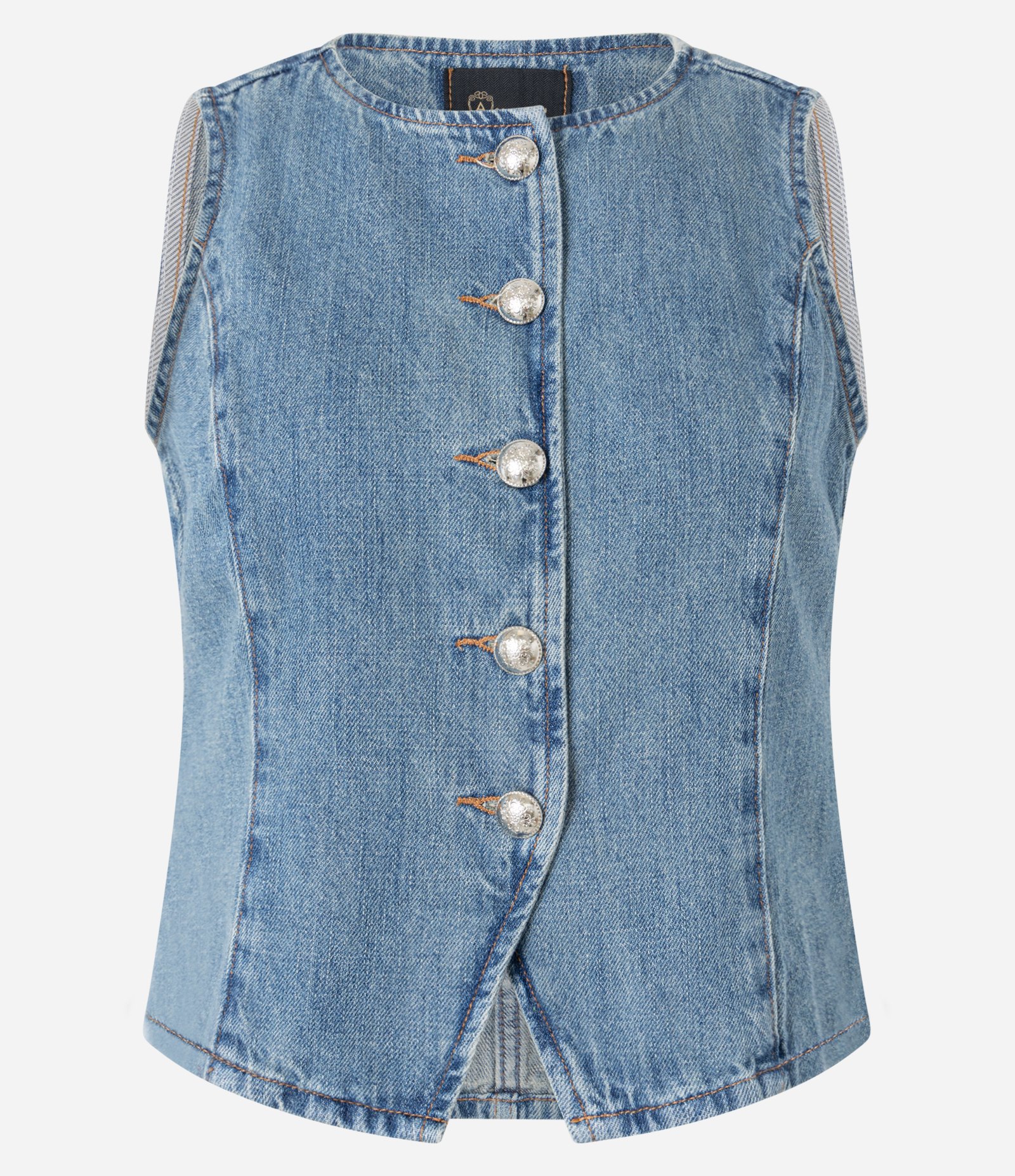 Colete em Jeans com Recortes e Botões de Brasão Médio 1