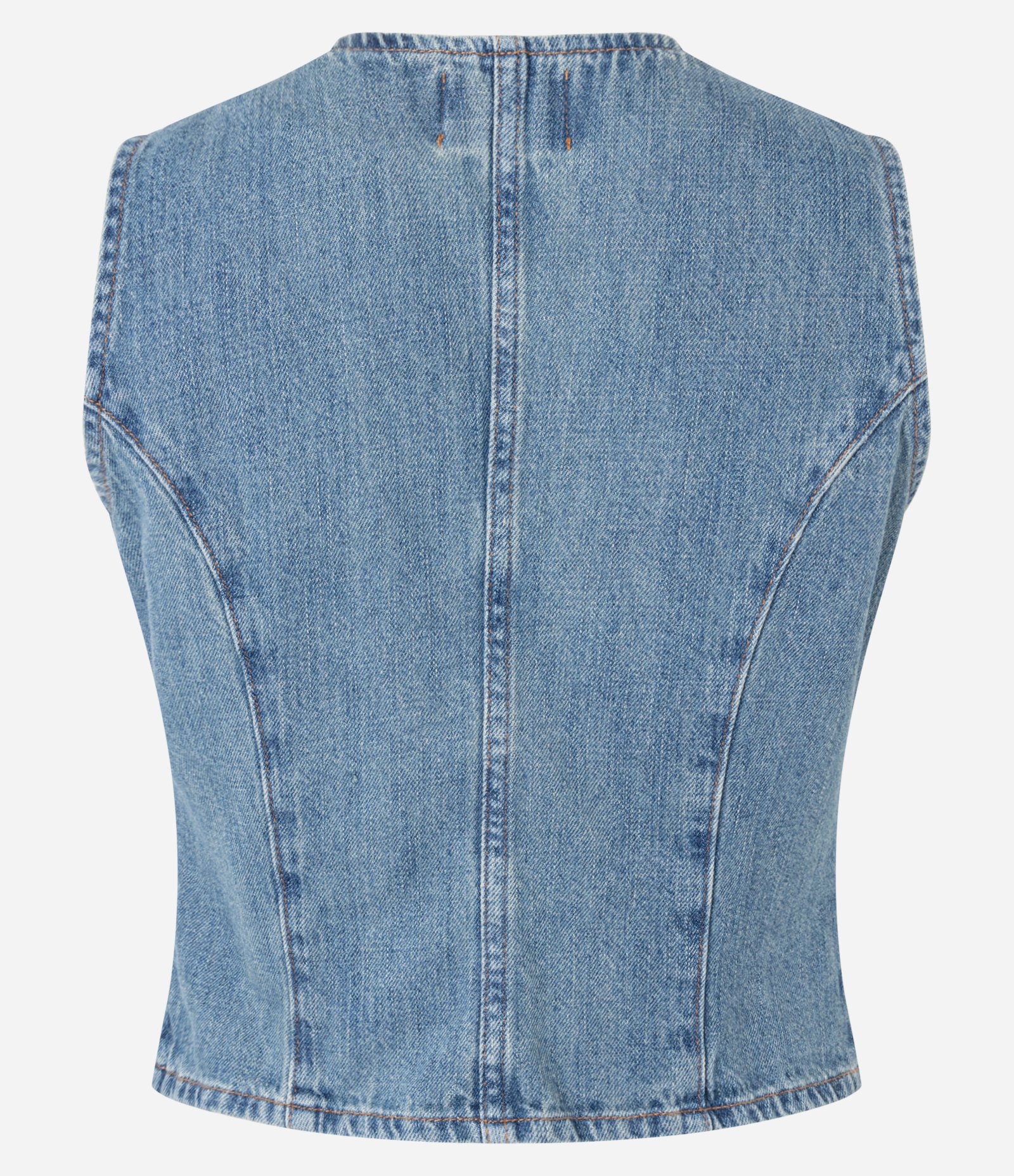 Colete em Jeans com Recortes e Botões de Brasão Médio 2