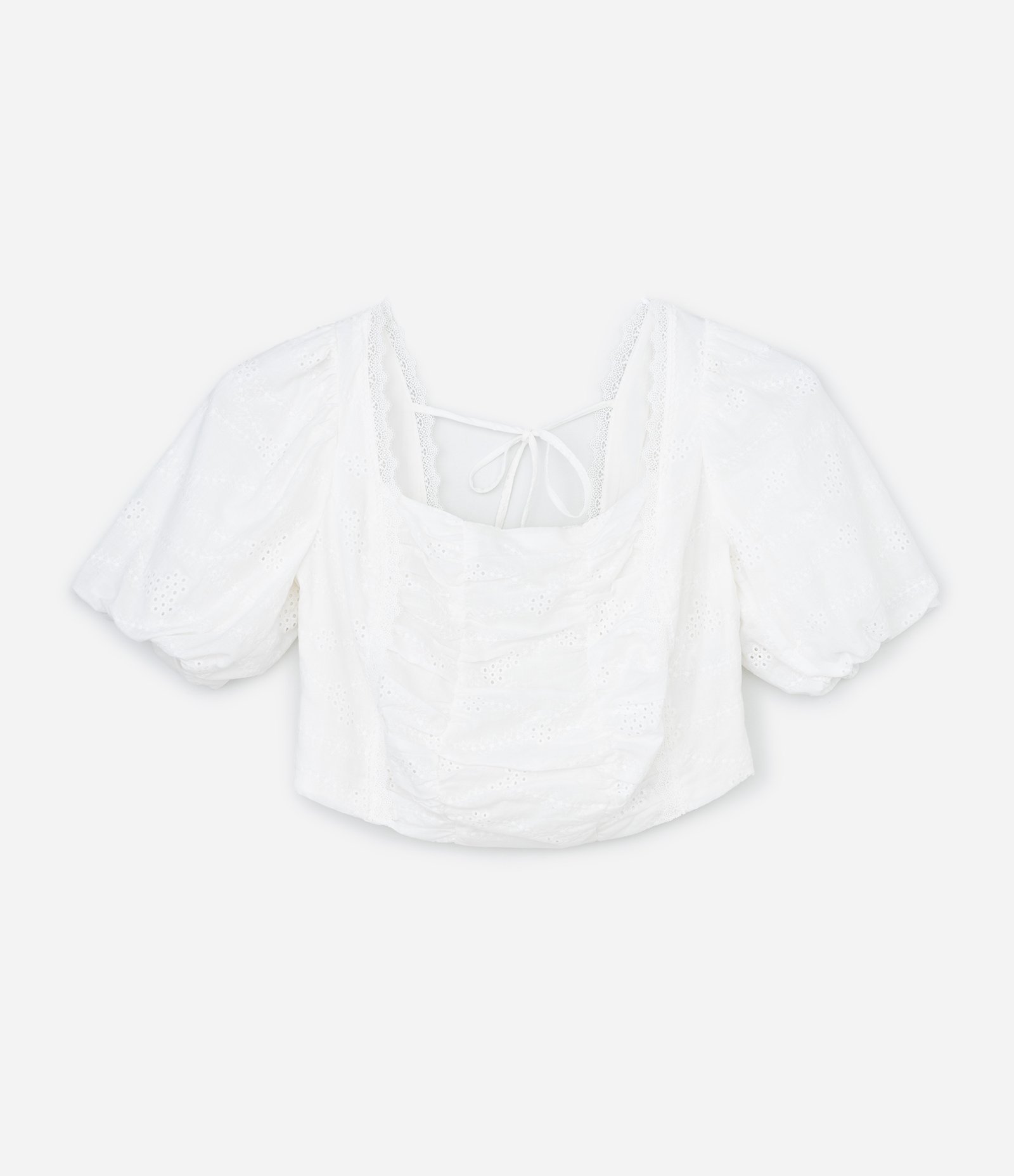 Blusa Cropped em Laise com Aviamentos Curve & Plus Size Branco 1