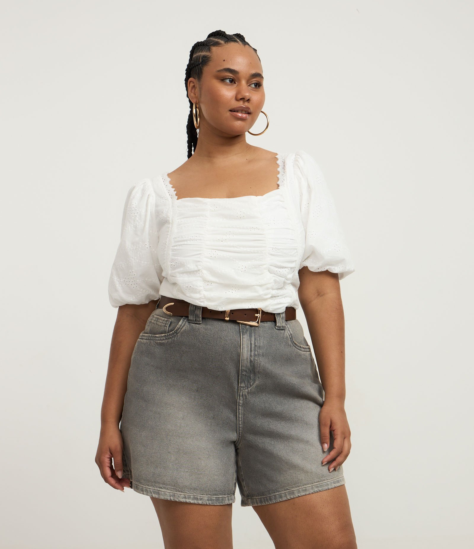 Blusa Cropped em Laise com Aviamentos Curve & Plus Size Branco 2