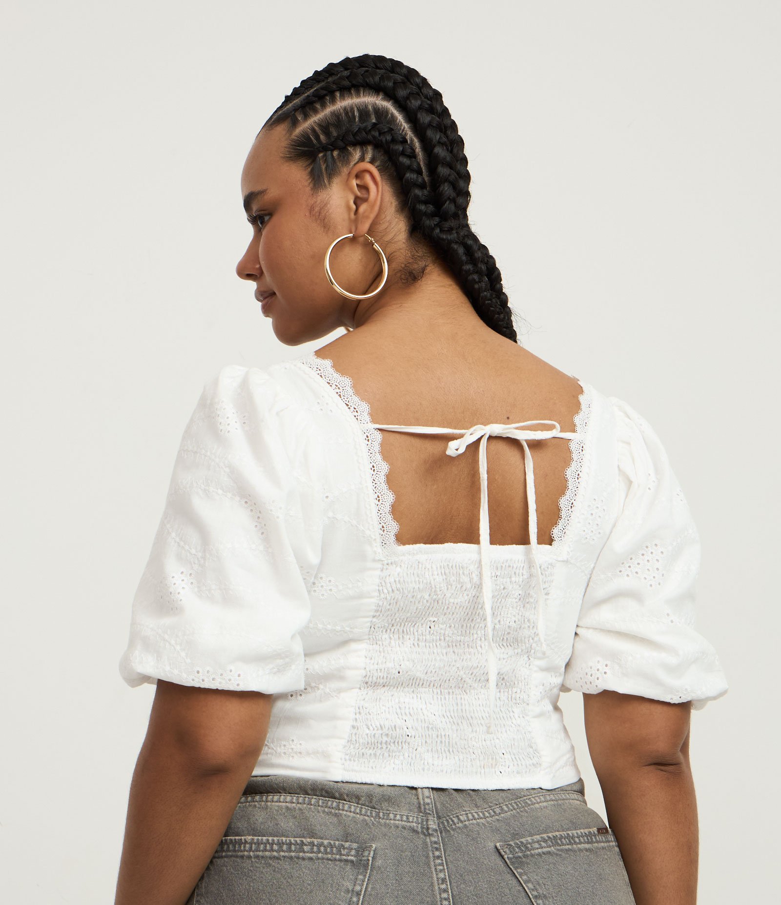 Blusa Cropped em Laise com Aviamentos Curve & Plus Size Branco 4