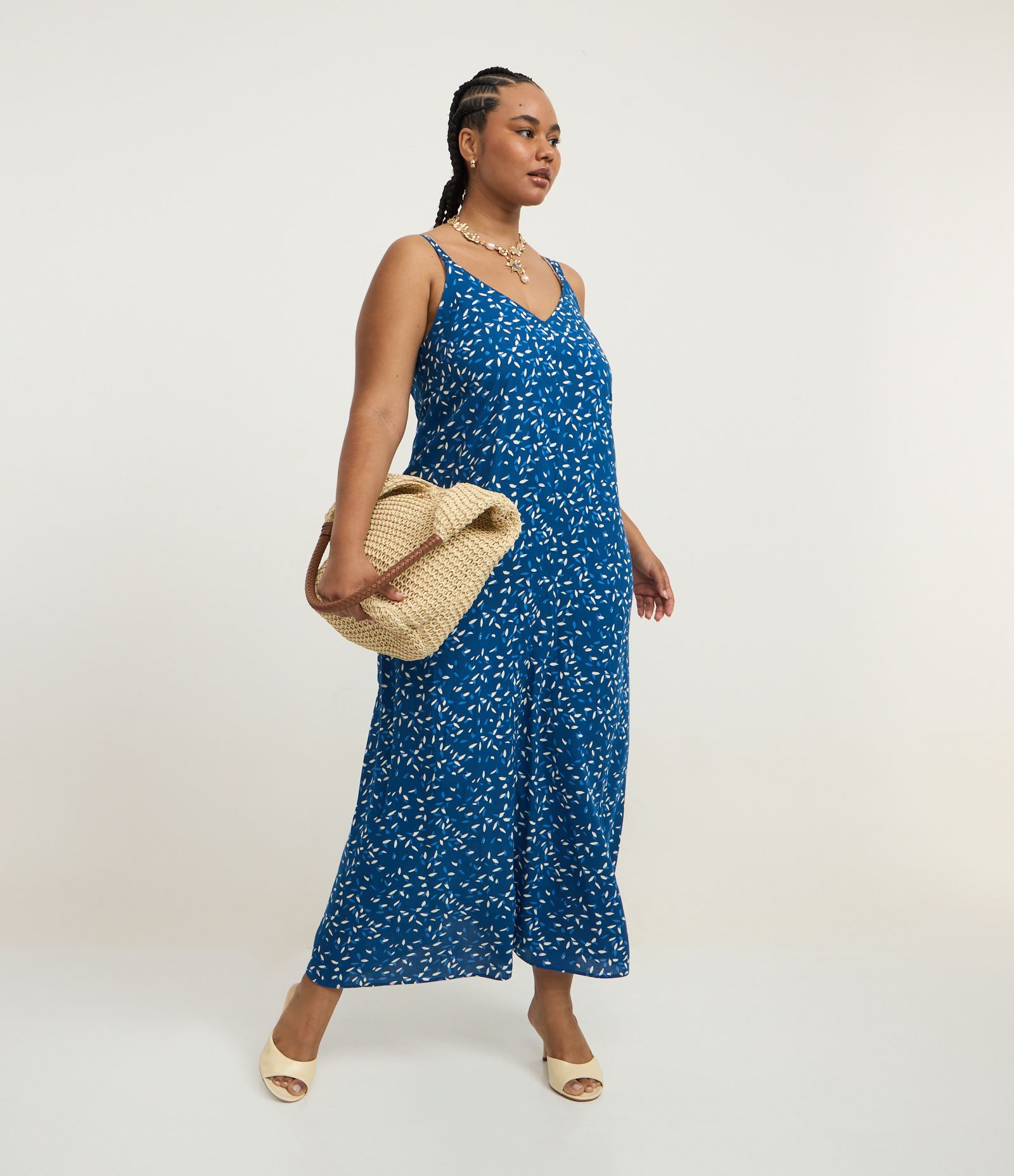 Vestido Longo com Estampa de Sementes Curve & Plus Azul 1