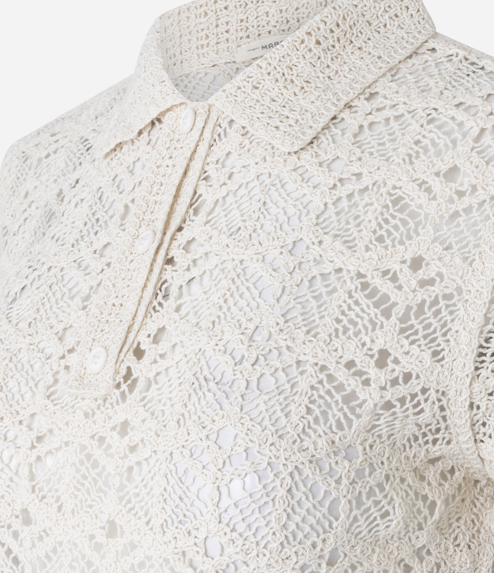 Blusa em Tricô de Efeito Crochê com Gola Polo Bege 7