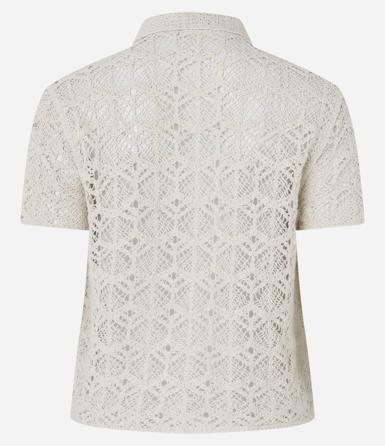 Blusa em Tricô de Efeito Crochê com Gola Polo Bege 8