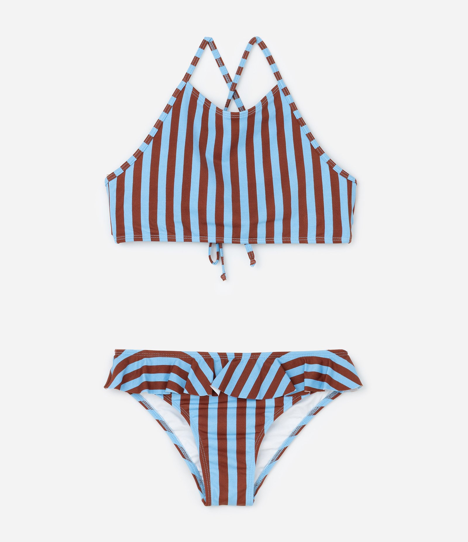 Biquini Infantil em Microfibra com Estampa de Listras - Tam 4 a 14 Anos Azul/Marrom 1