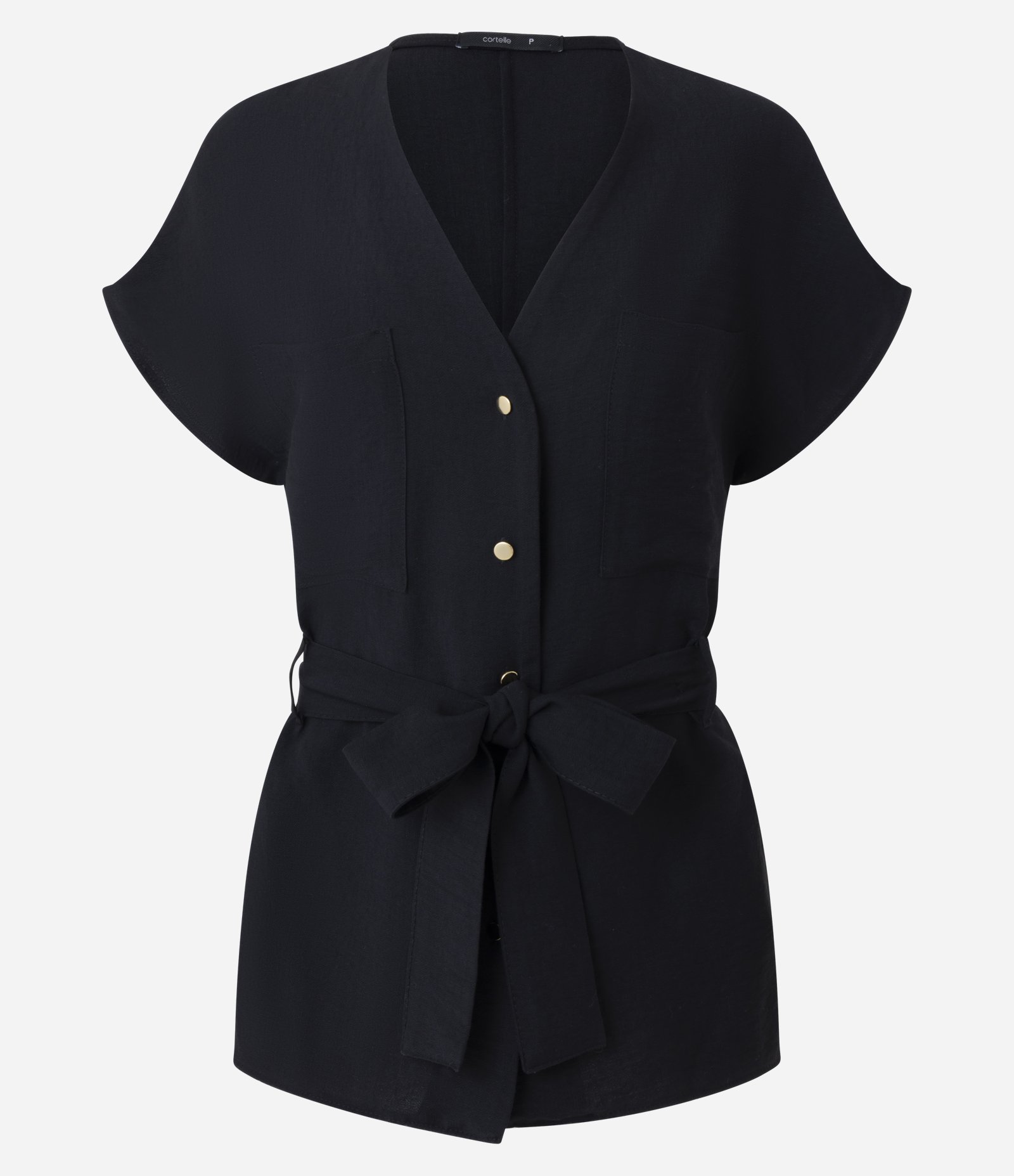 Blusa em Viscose com Decote V e Cinto Amaração Preto 1