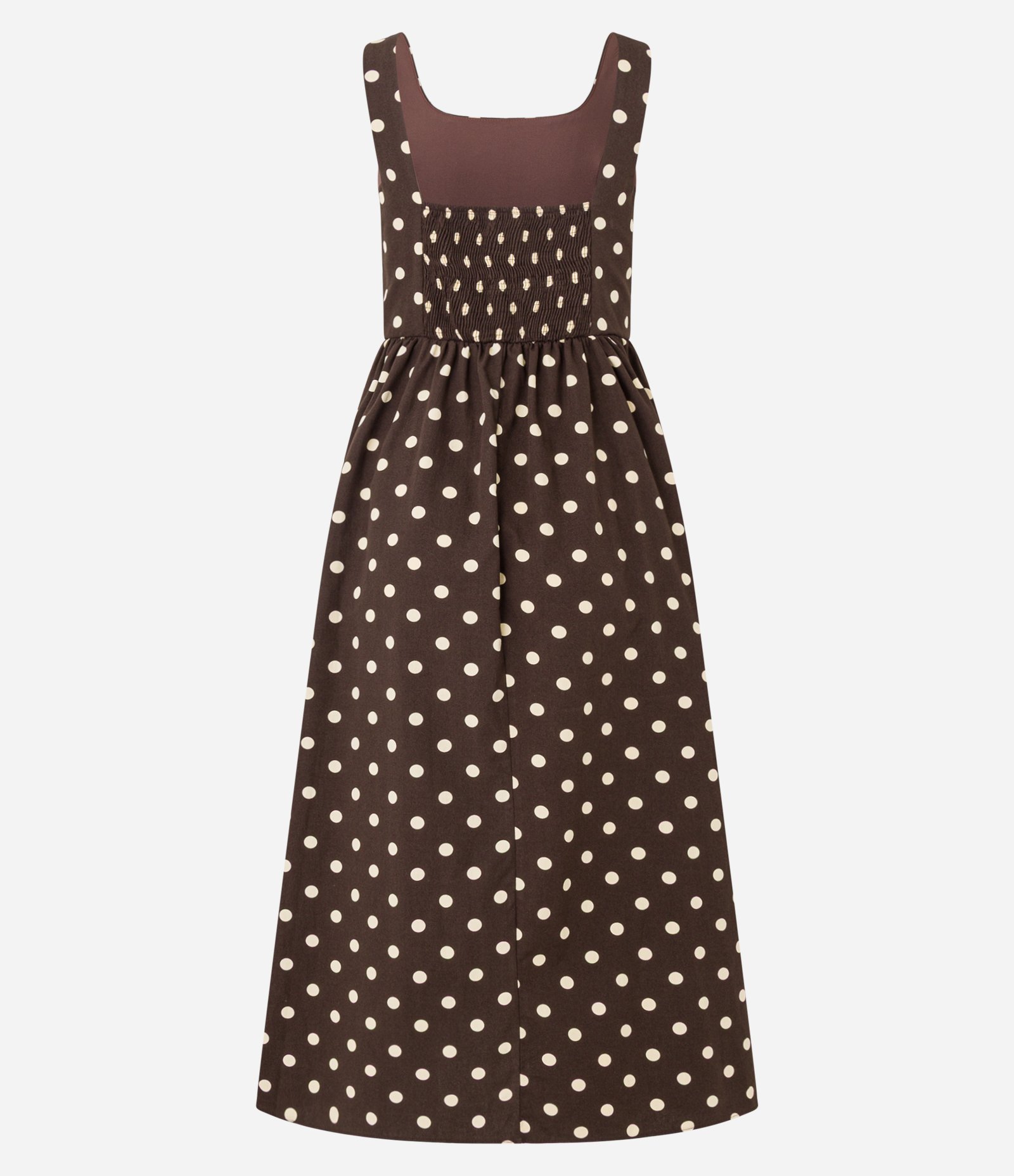 Vestido Evasê Midi em Tricoline com Estampa Poá Marrom 6