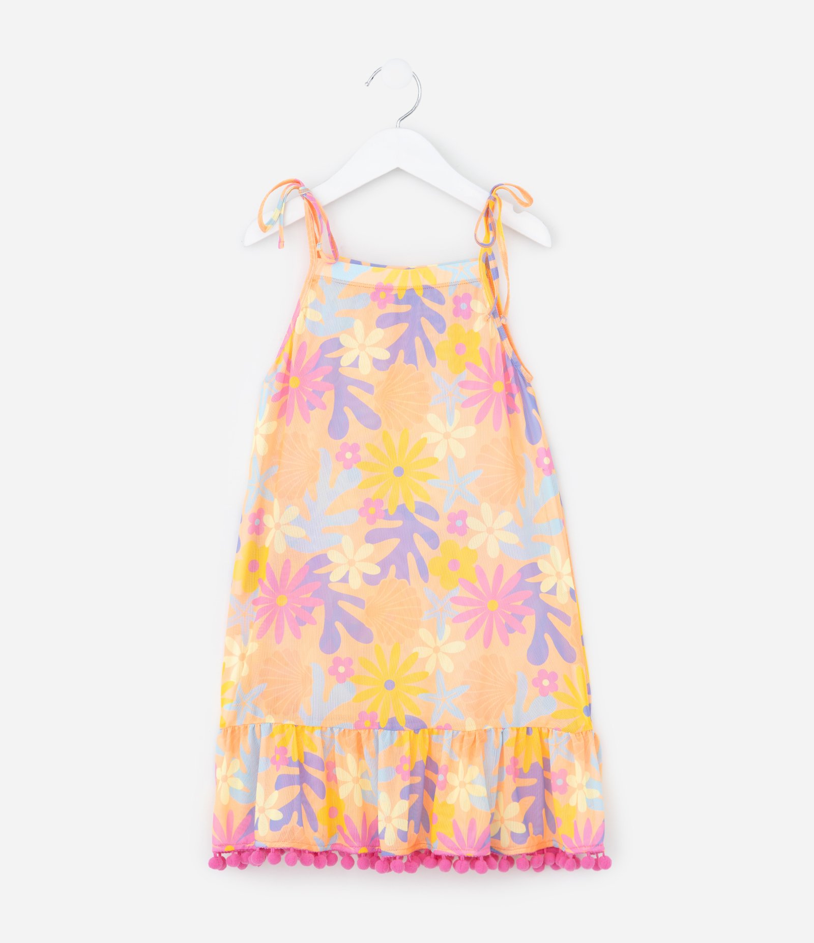 Saída de Praia Infantil em Tule com Estampa Floral – Tam 5 a 16 Amarelo 1