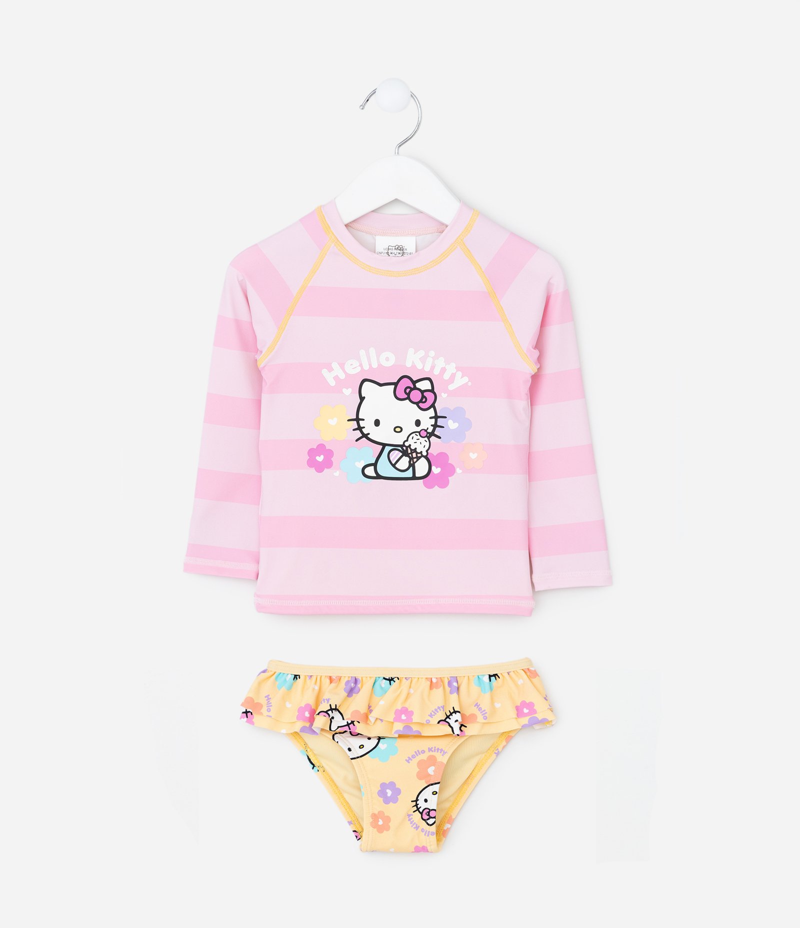 Conjunto Infantil UV da Hello Kitty com Blusa e Calcinha de Biquíni – Tam 1 a 4 Anos Rosa/Amarelo 1