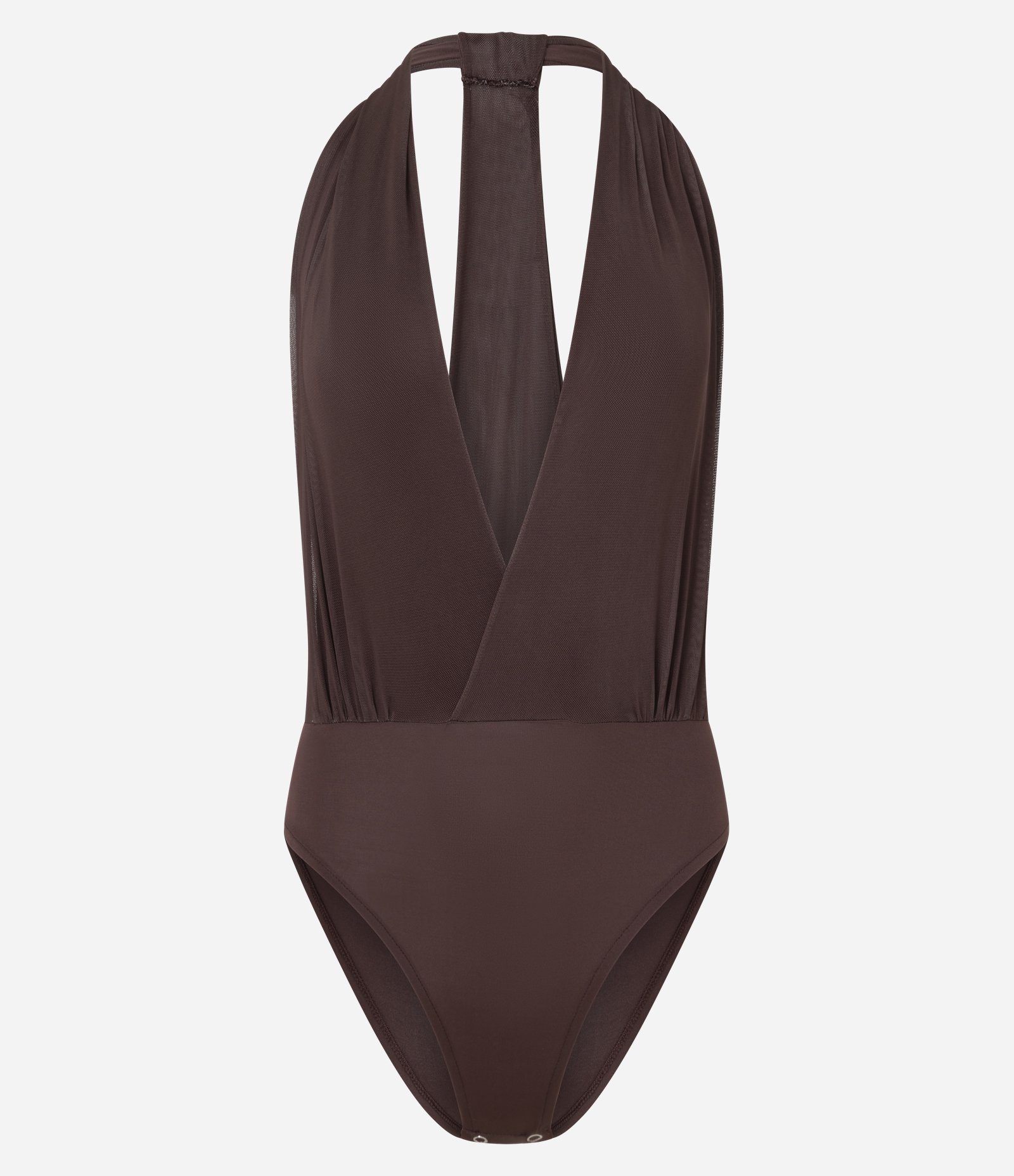 Body em Tule Frente Única com Costas Diferenciadas Marrom 4