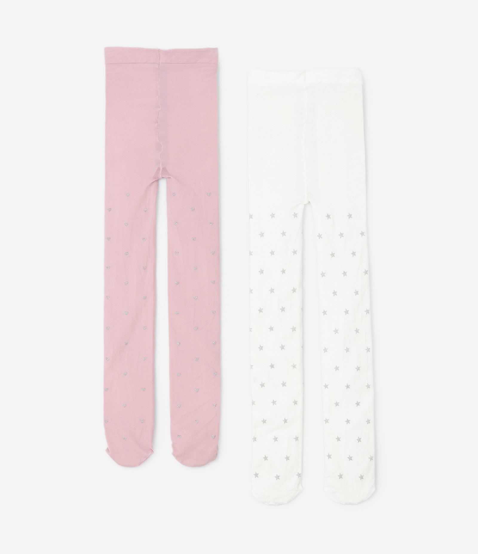 Kit 02 Meias Calças Infantis com Glitter – Tam PP a G Rosa/Branco 1