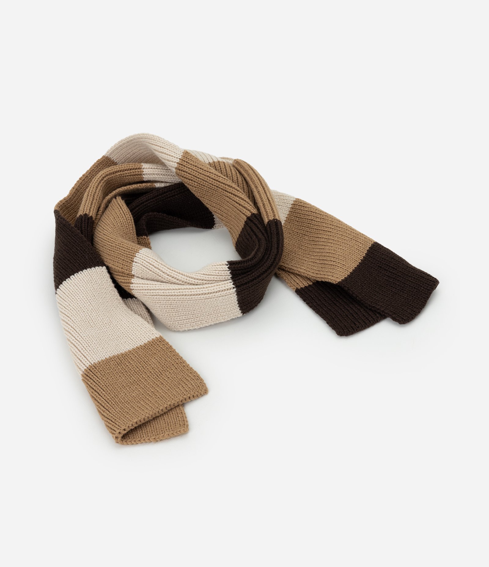 Cachecol Infantil com Listras em Bloco de Cor – Tam U Marrom/Bege/Off White 1