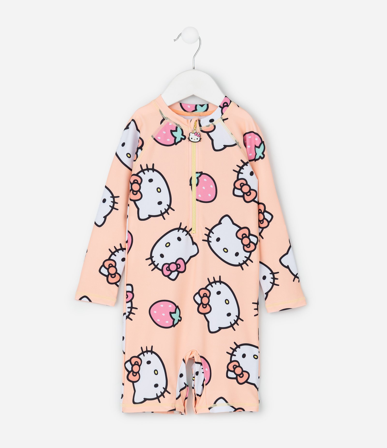 Macacão de Banho Infantil Hello Kitty com Proteção UV – Tam 6 a 4 Anos Salmão Claro 1
