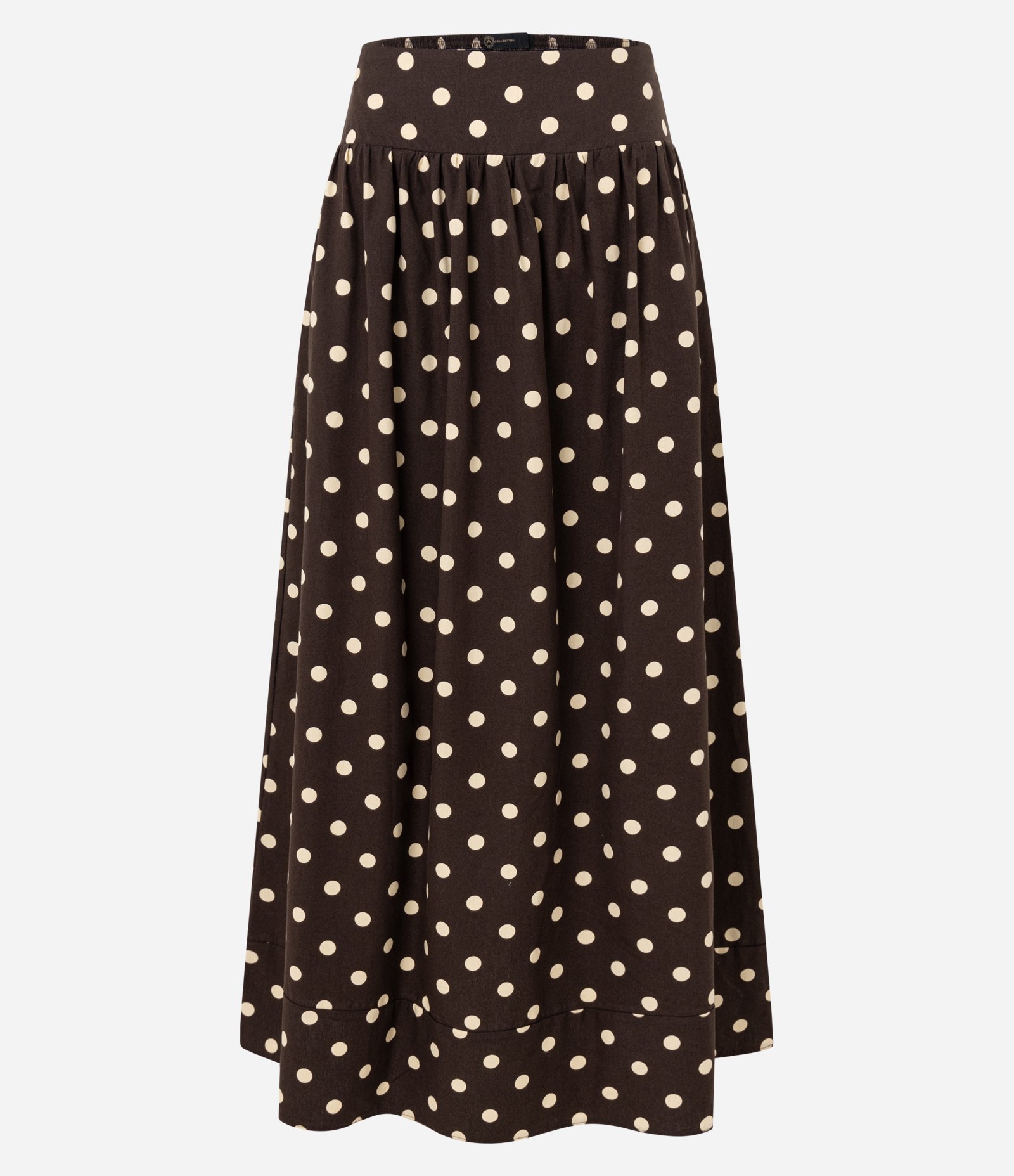 Saia Evasê Midi em Cotton com Lastex no Cós e Estampa Poá Marrom 5