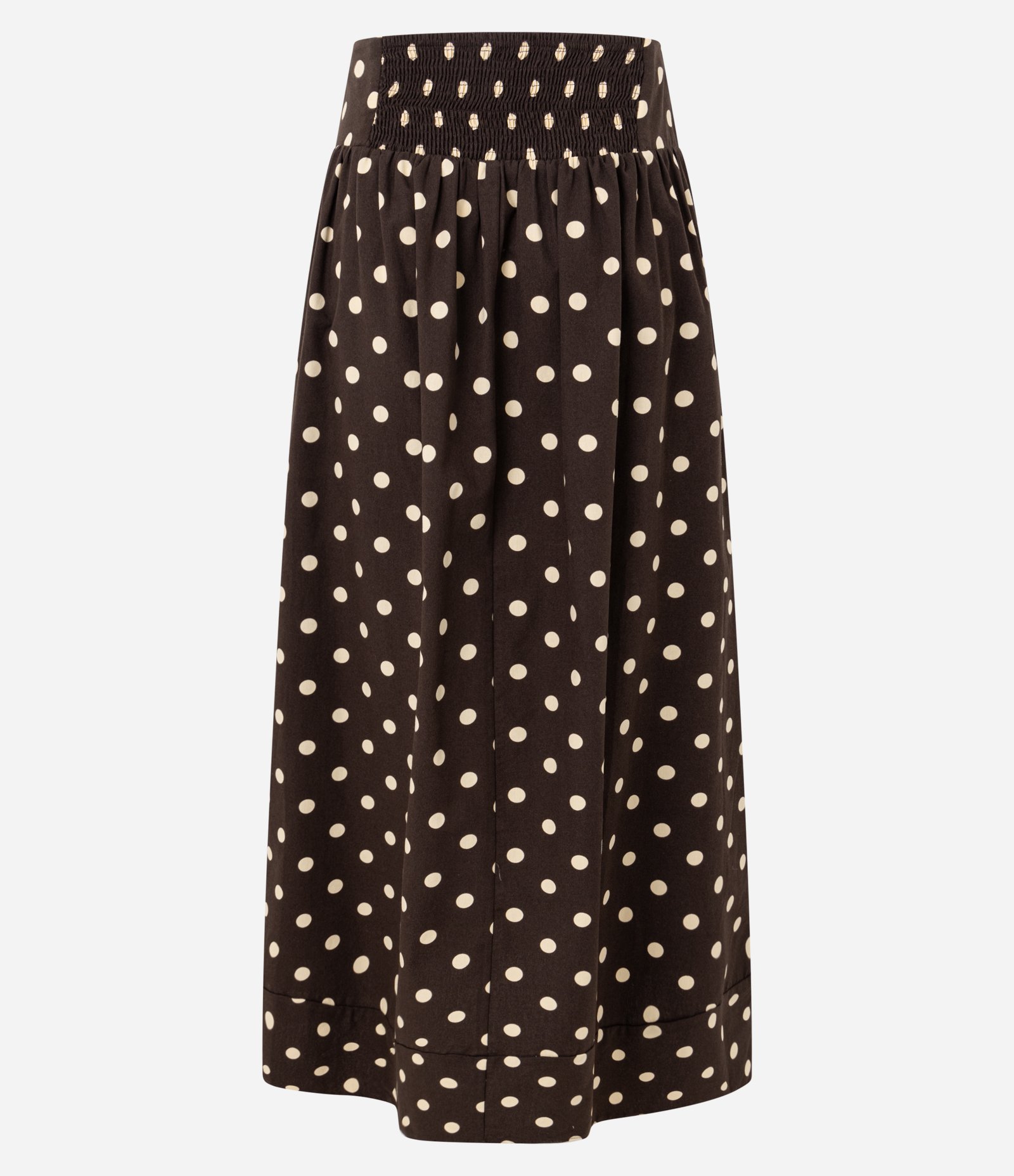 Saia Evasê Midi em Cotton com Lastex no Cós e Estampa Poá Marrom 6