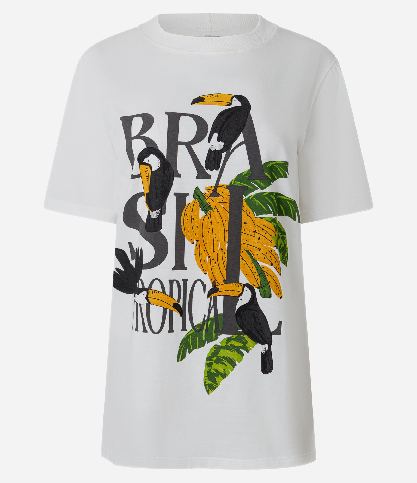 Camiseta Alongada em Algodão com Estampa Brasil Tropical Branco 3