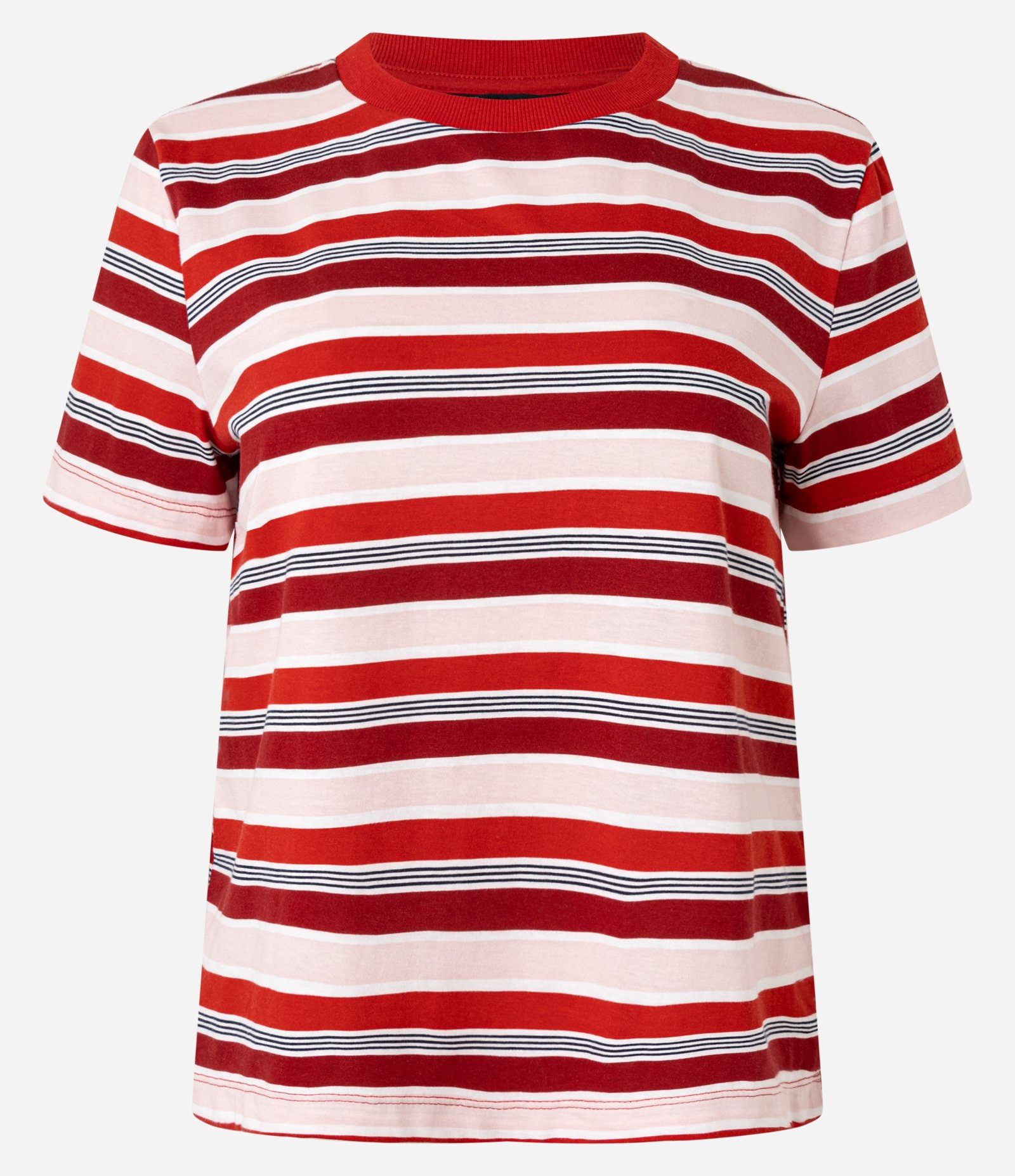 Blusa em Algodão com Listras Variadas e Gola Redonda Vermelho/Bordô/Rosa 5
