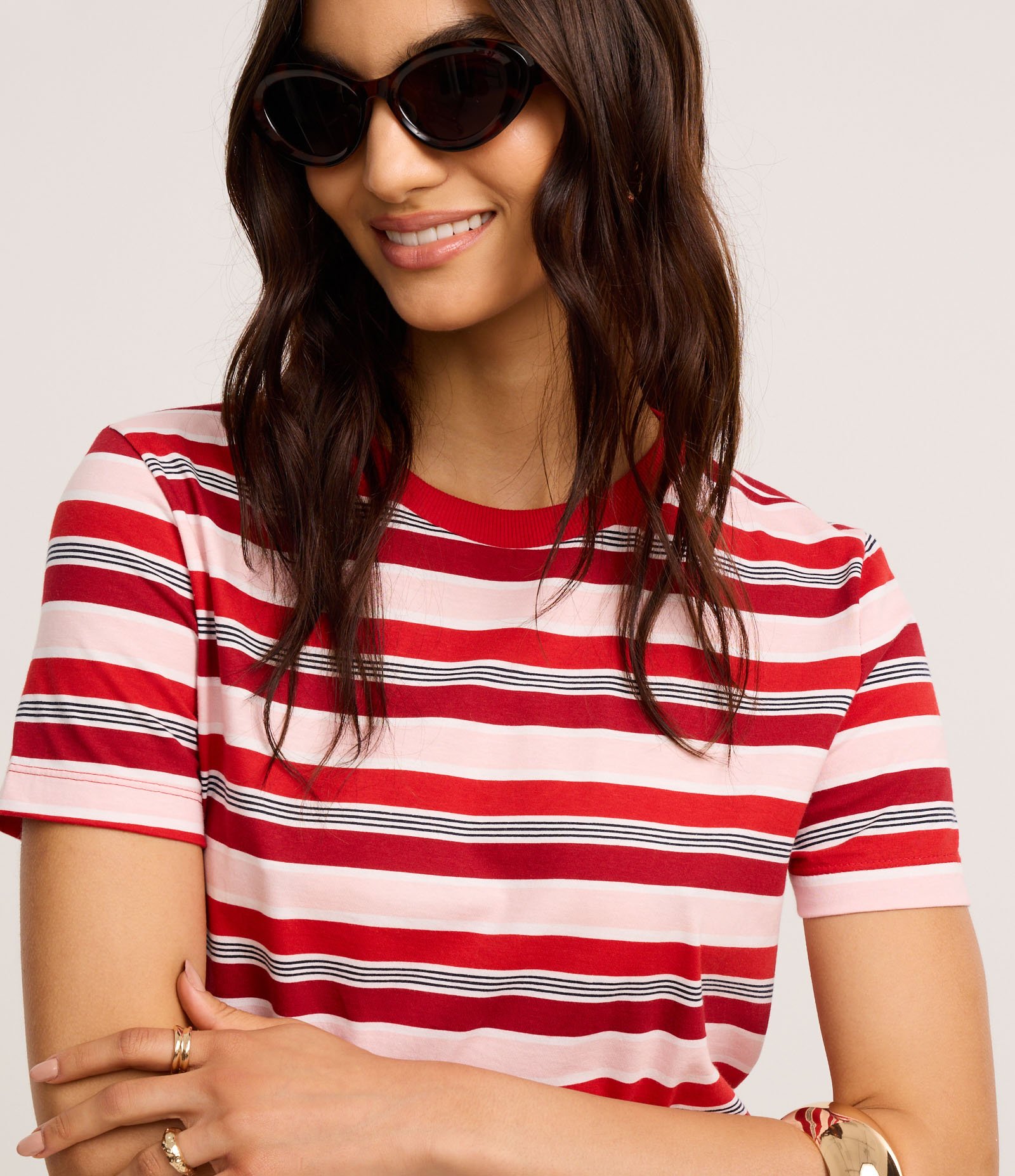 Blusa em Algodão com Listras Variadas e Gola Redonda Vermelho/Bordô/Rosa 3