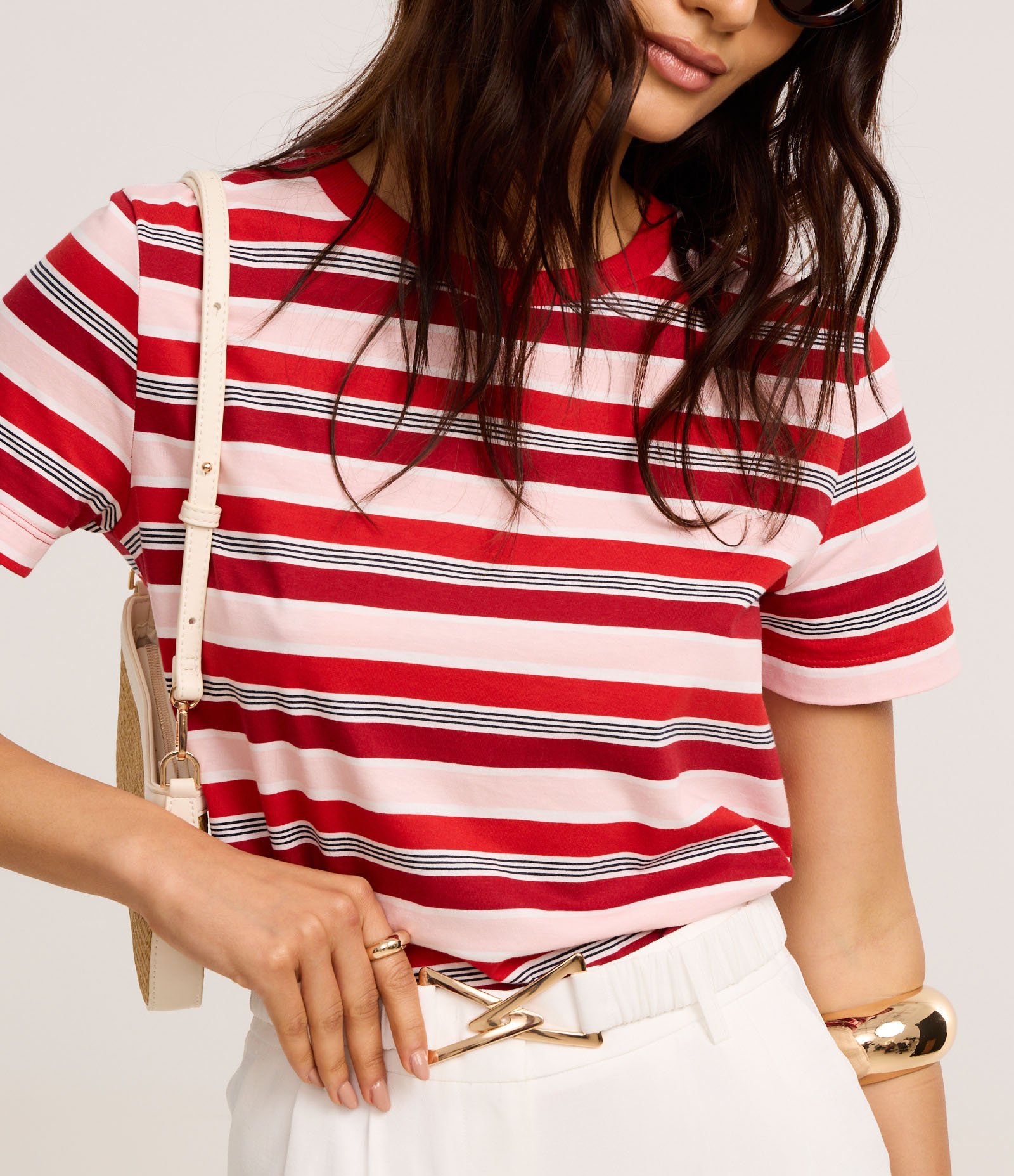 Blusa em Algodão com Listras Variadas e Gola Redonda Vermelho/Bordô/Rosa 4