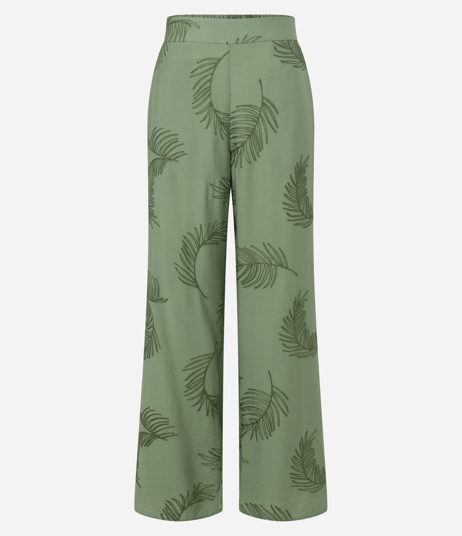 Calça Wide Leg em Viscose com Bordado FOlhagem Verde 5