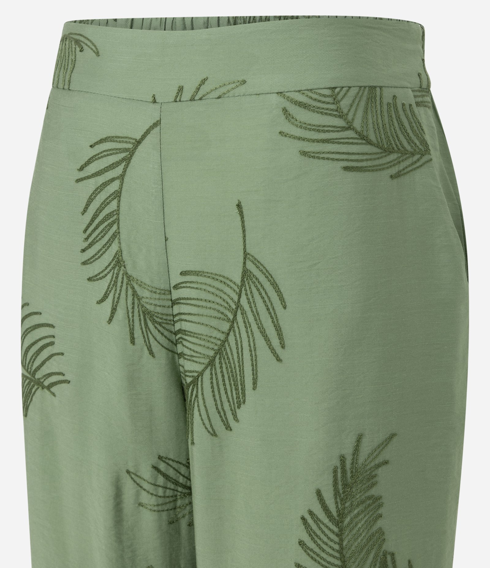 Calça Wide Leg em Viscose com Bordado FOlhagem Verde 6