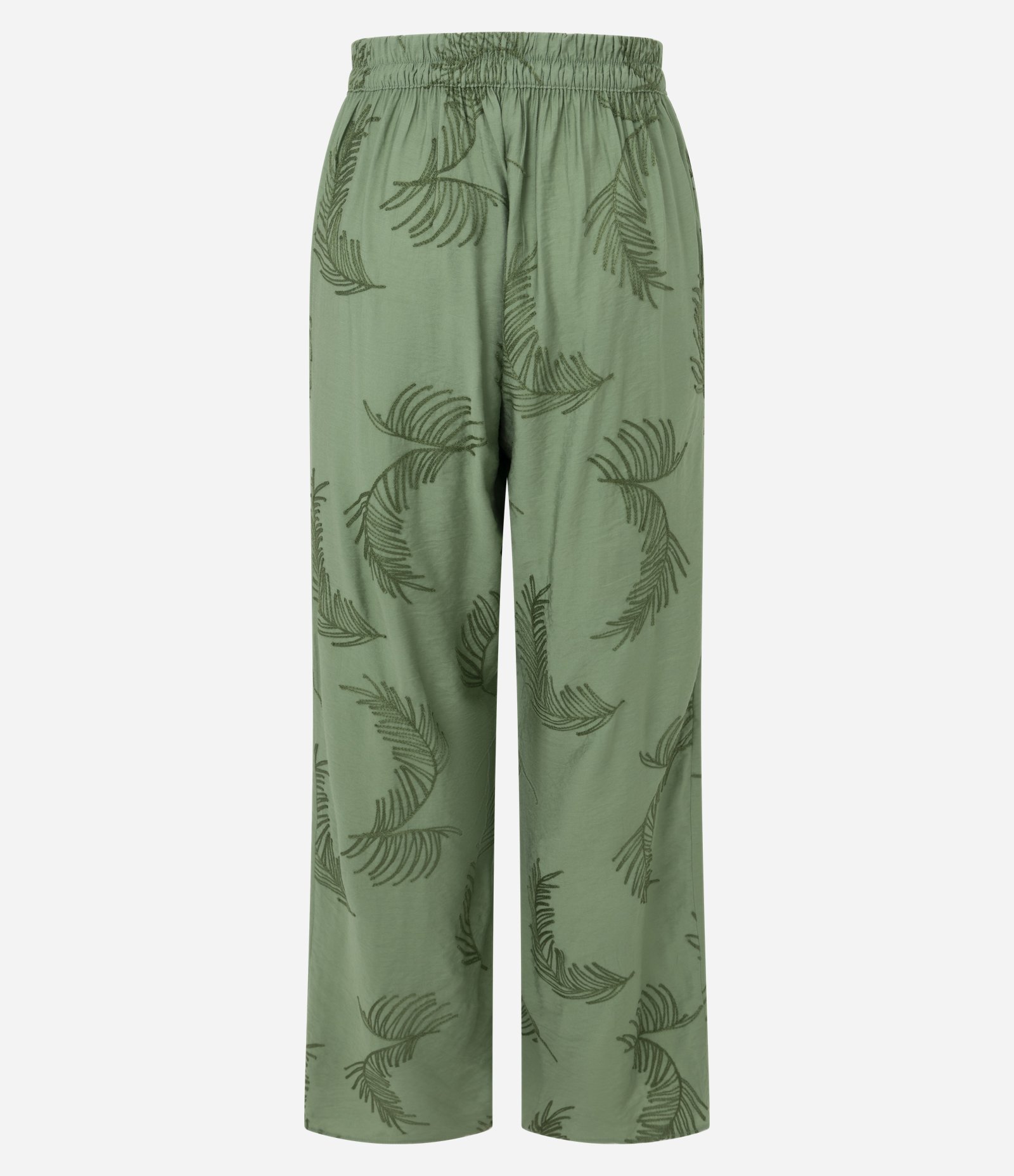 Calça Wide Leg em Viscose com Bordado FOlhagem Verde 7