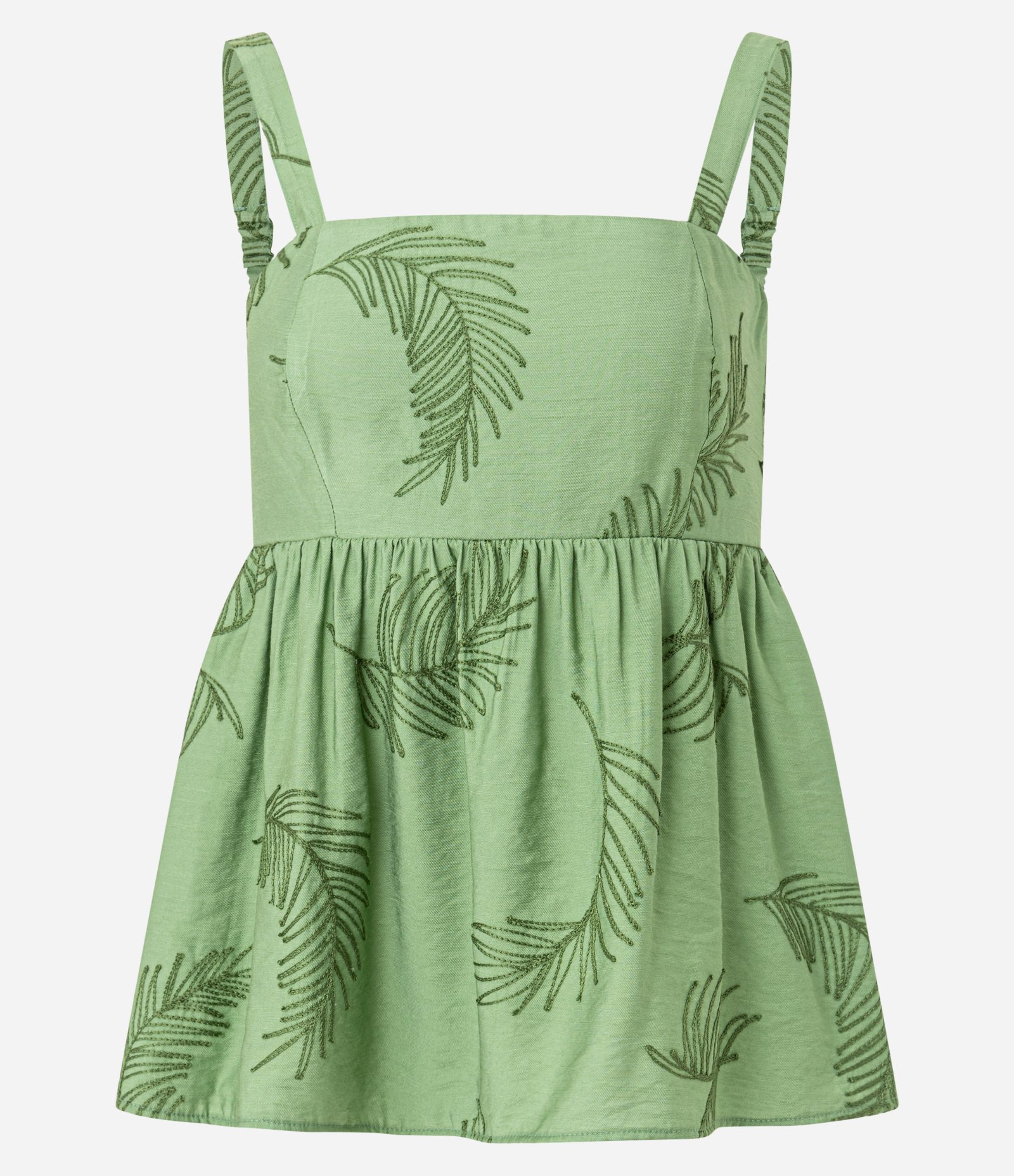Blusa Batinha de Alça em Viscose com Bordado Folhagem Verde 5