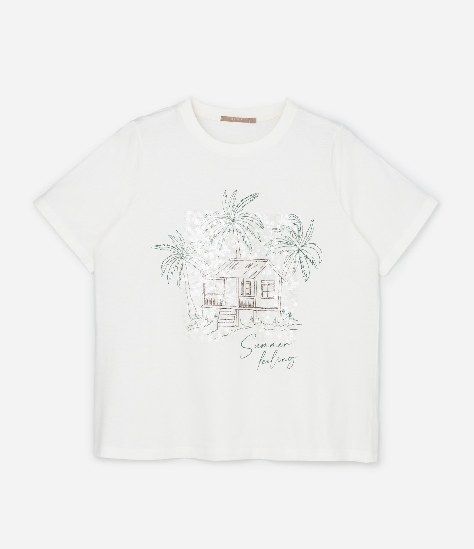 Camiseta com Estampa Coqueiro e Paetês Curve & Plus Size Branco 1