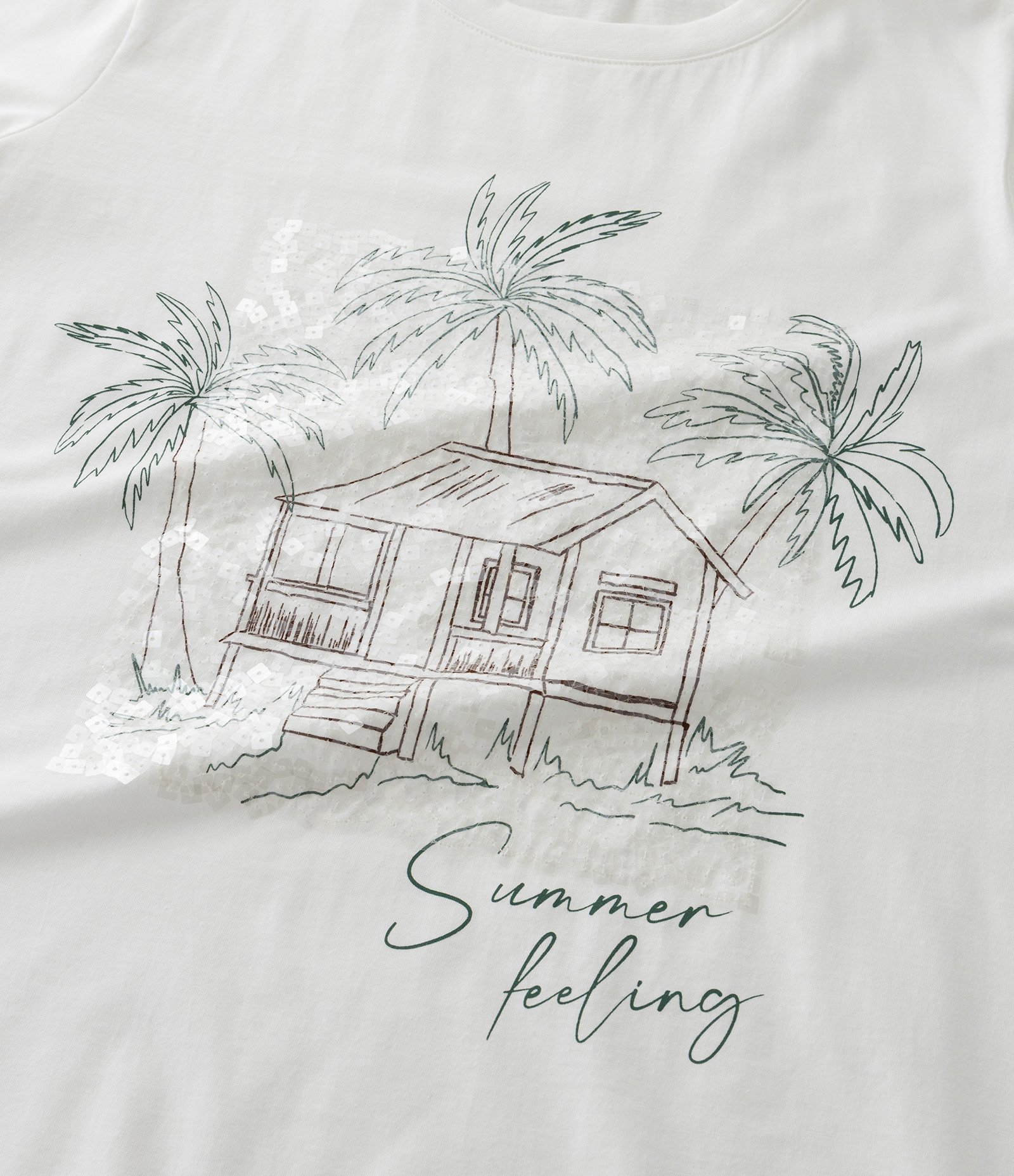 Camiseta com Estampa Coqueiro e Paetês Curve & Plus Size Branco 4