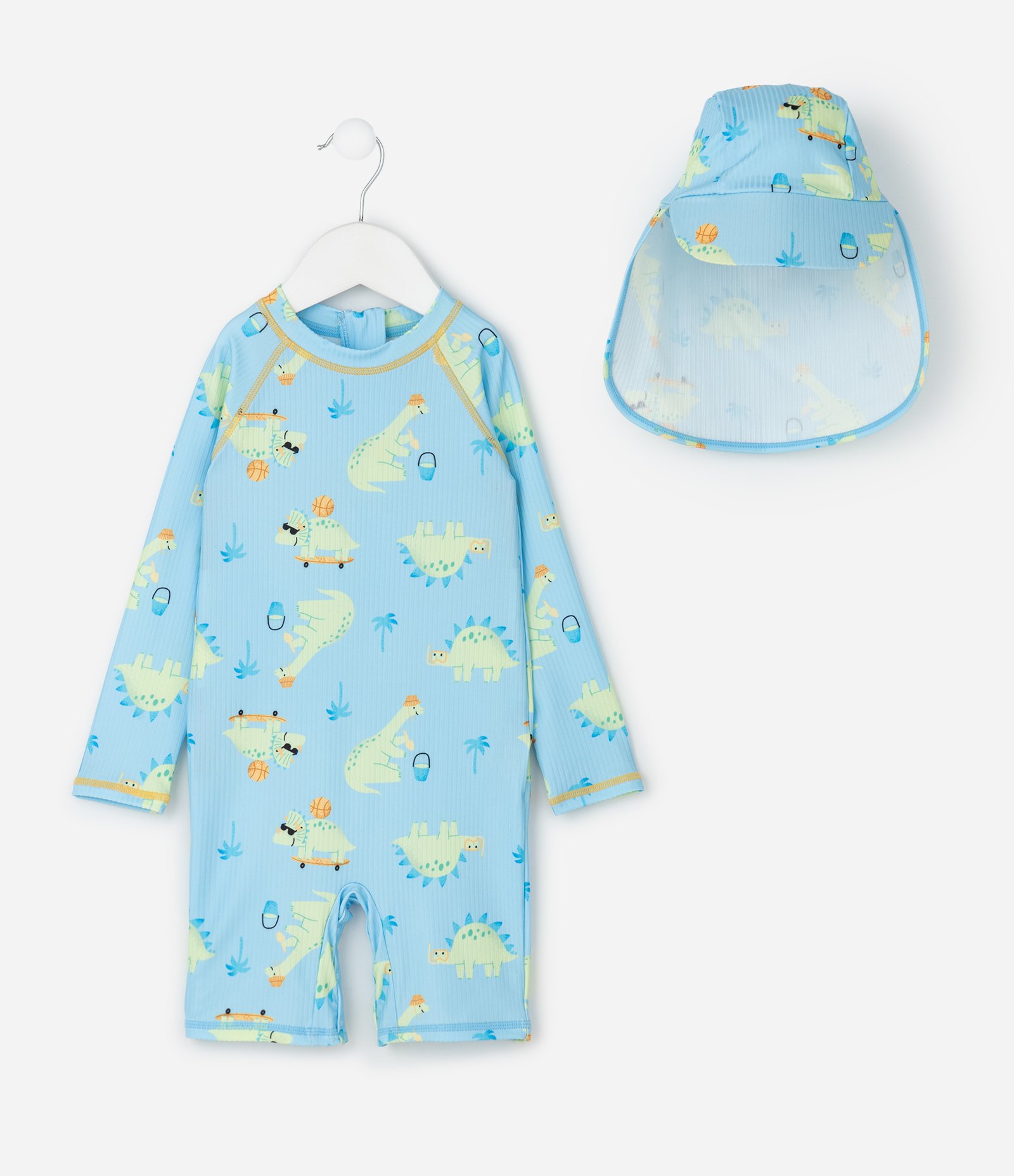 Conjunto Infantil Macaquinho e Chapéu Estampado com Proteção UV – Tam 1 a 12 Meses Azul 2