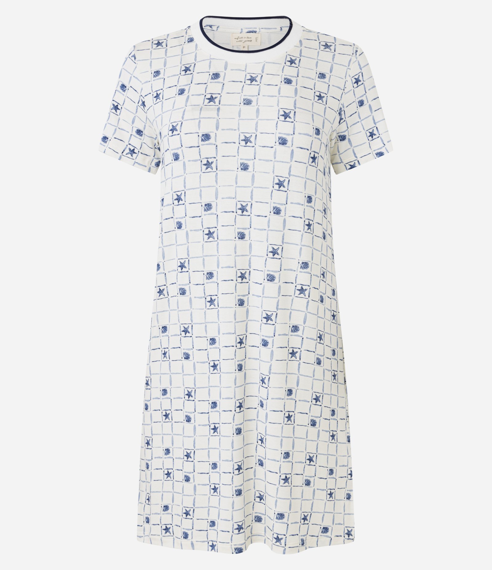 Camisola Curta em Viscose com Estampa de Conchas e Estrelas do Mar Branco 4