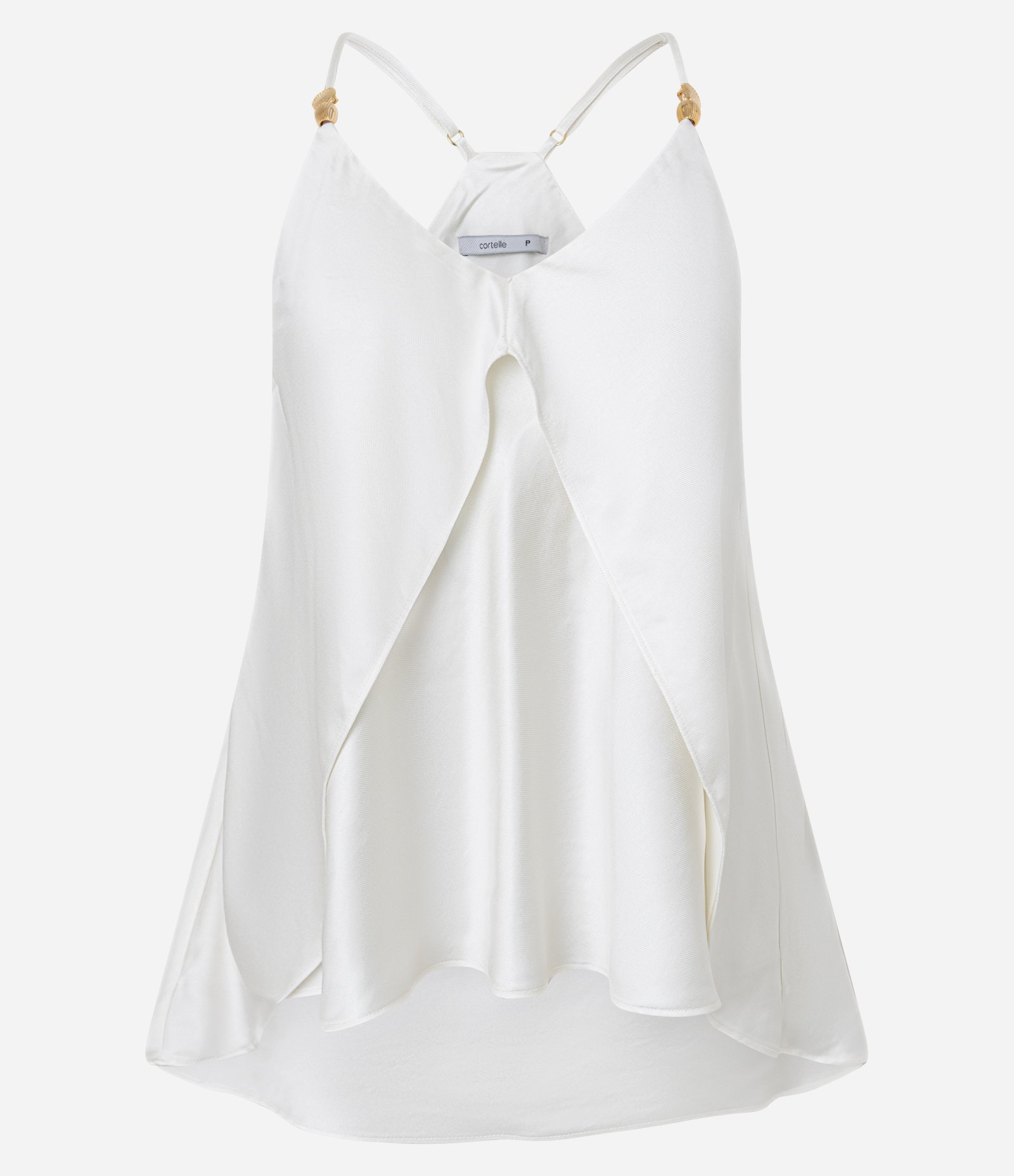 Blusa Acetinada de Alça com Sobreposição e Detalhes Meatlizados Off White 5
