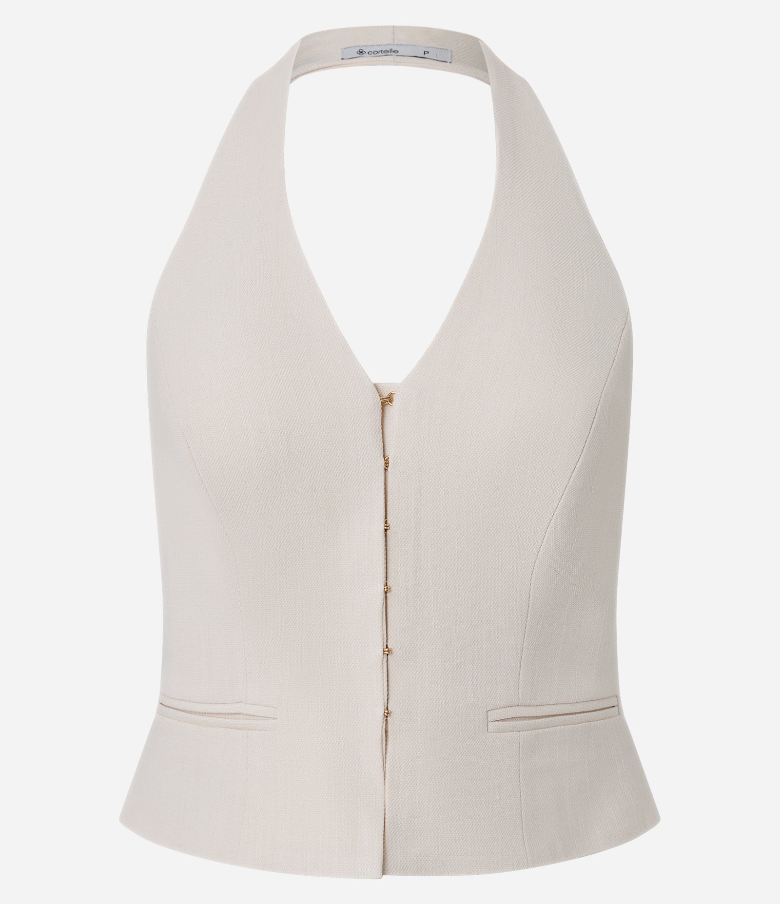 Blusa Frente Única em Alfaiataria com Ganchinhos Frontais Bege 6