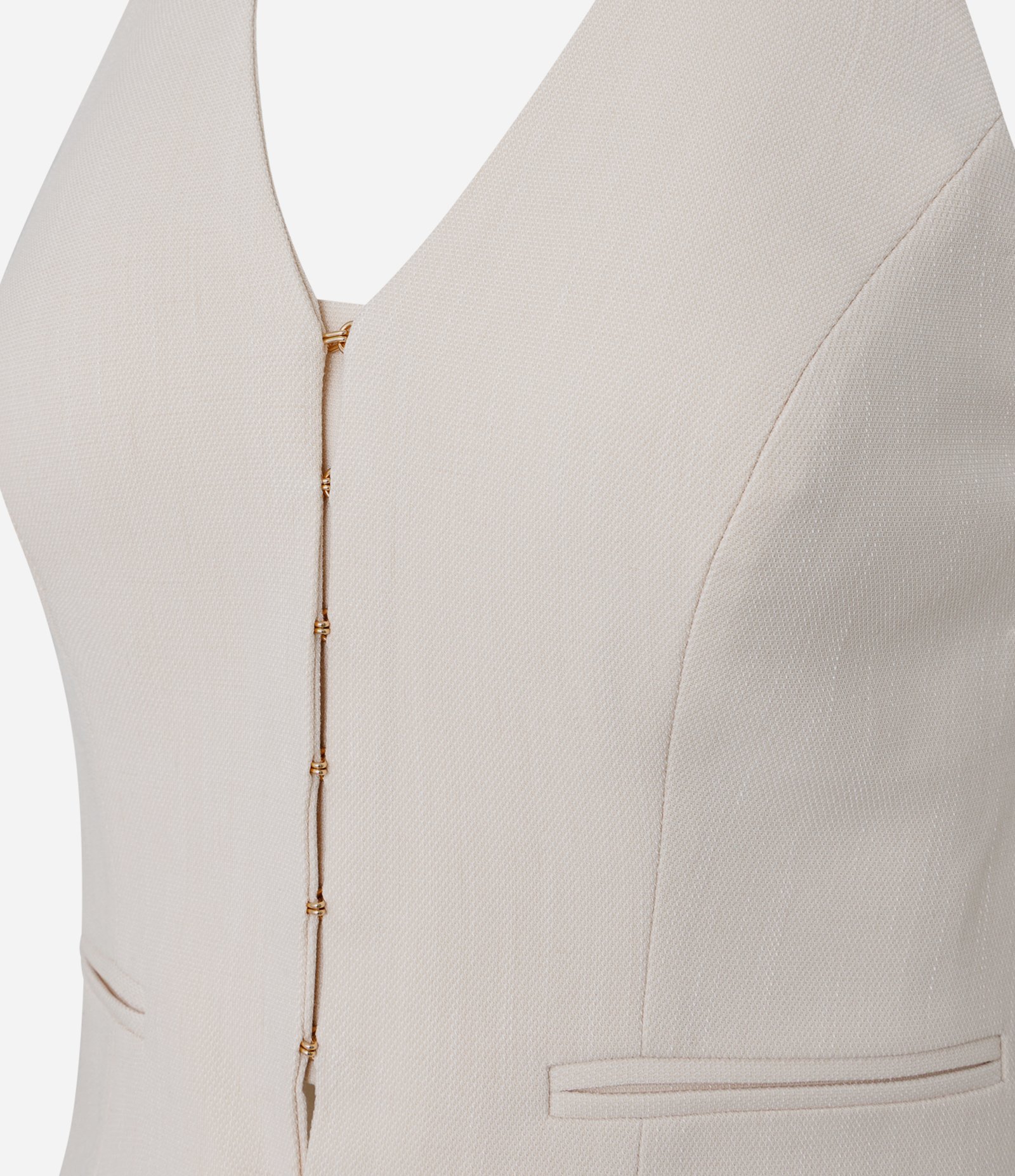 Blusa Frente Única em Alfaiataria com Ganchinhos Frontais Bege 7