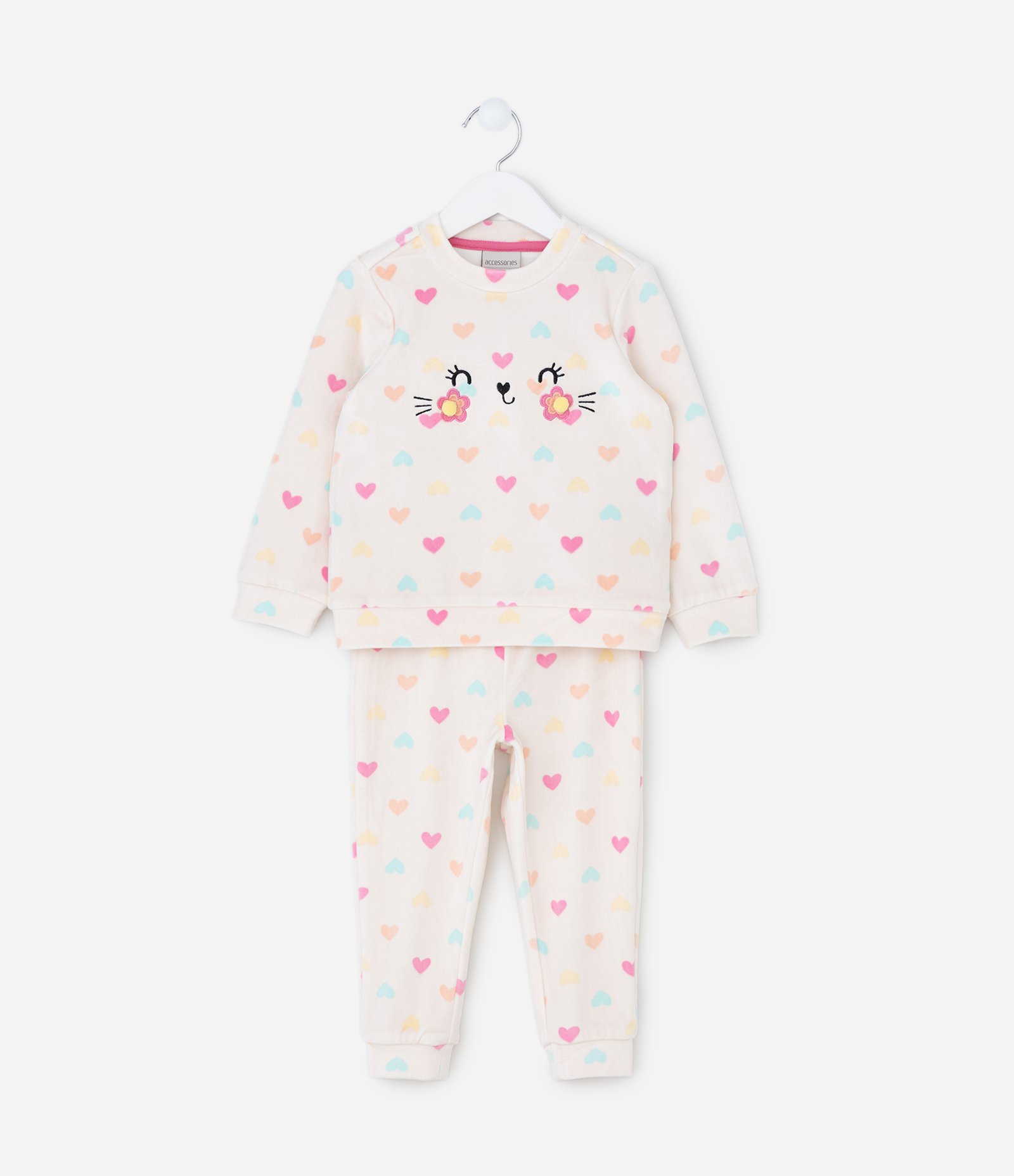 Pijama Infantil com Corações e Pompons – Tam 1 a 4 Anos Off White 1