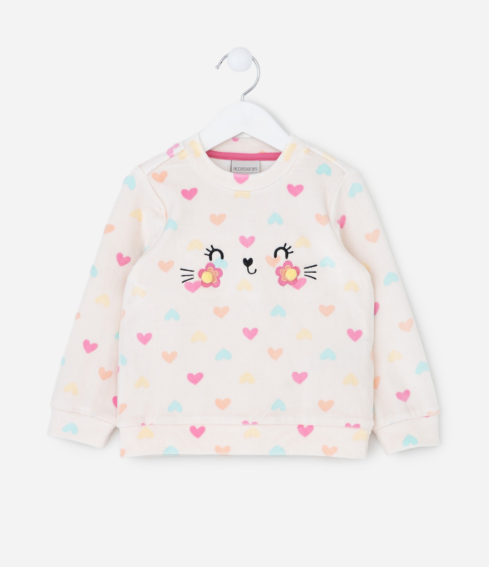 Pijama Infantil com Corações e Pompons – Tam 1 a 4 Anos Off White 2