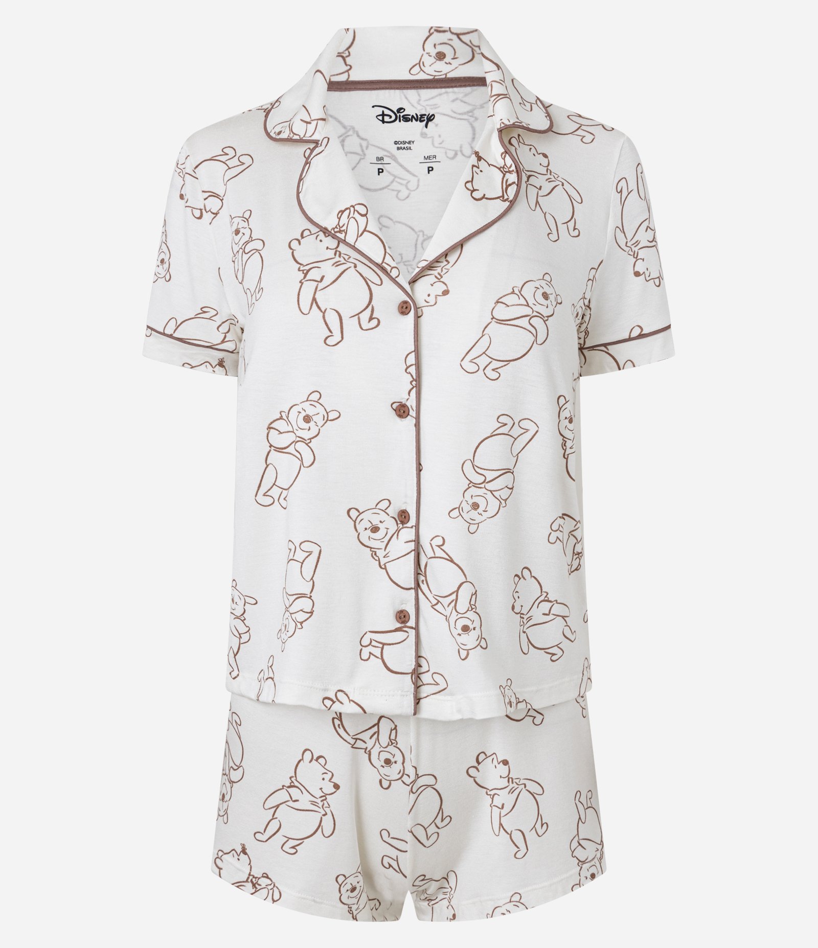 Pijama Short Doll Americano em Viscose com Estampa Ursinho Pooh Branco 4