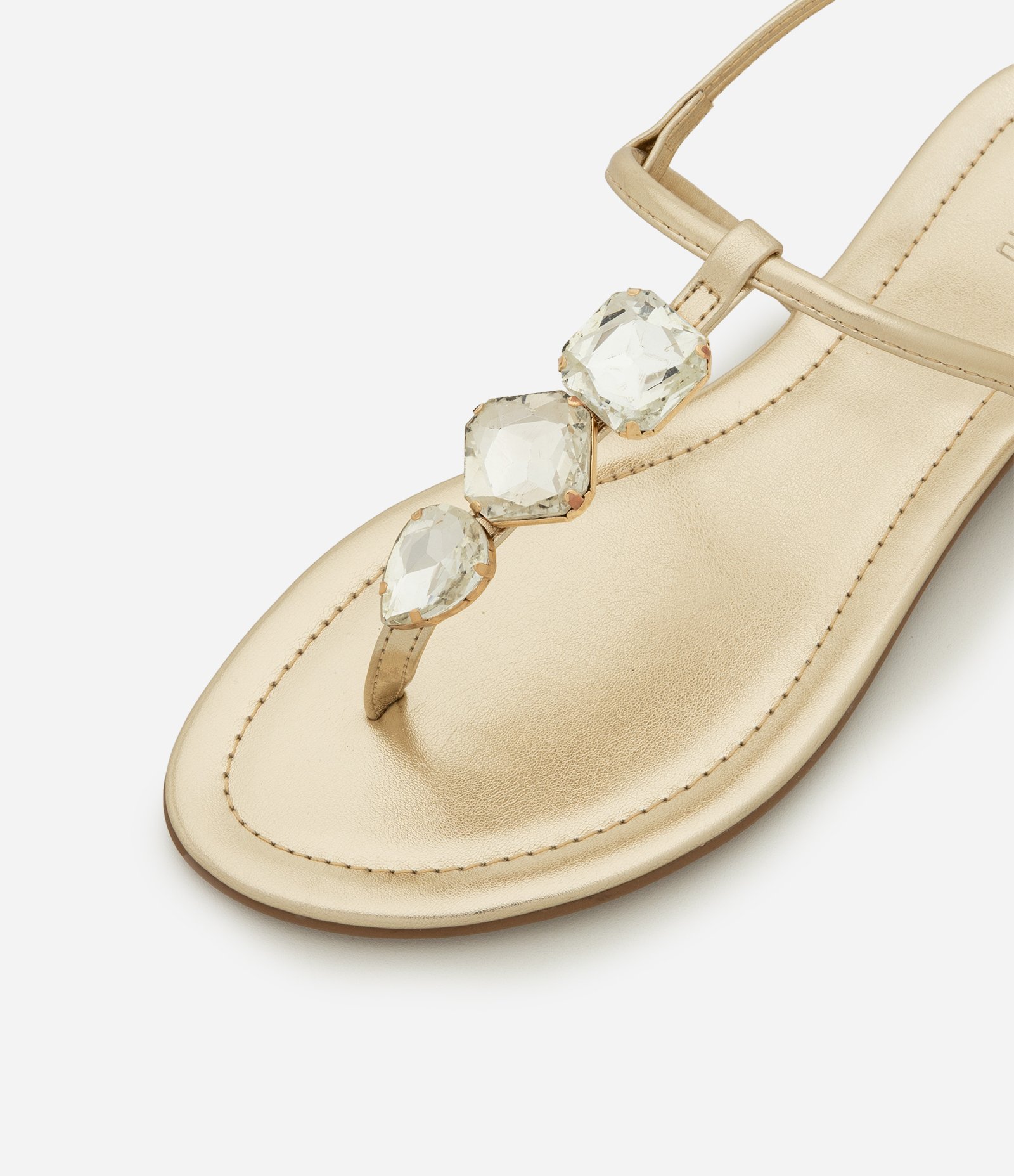 Sandália Rasteira com Tiras Finas e Pedras Dourado 3