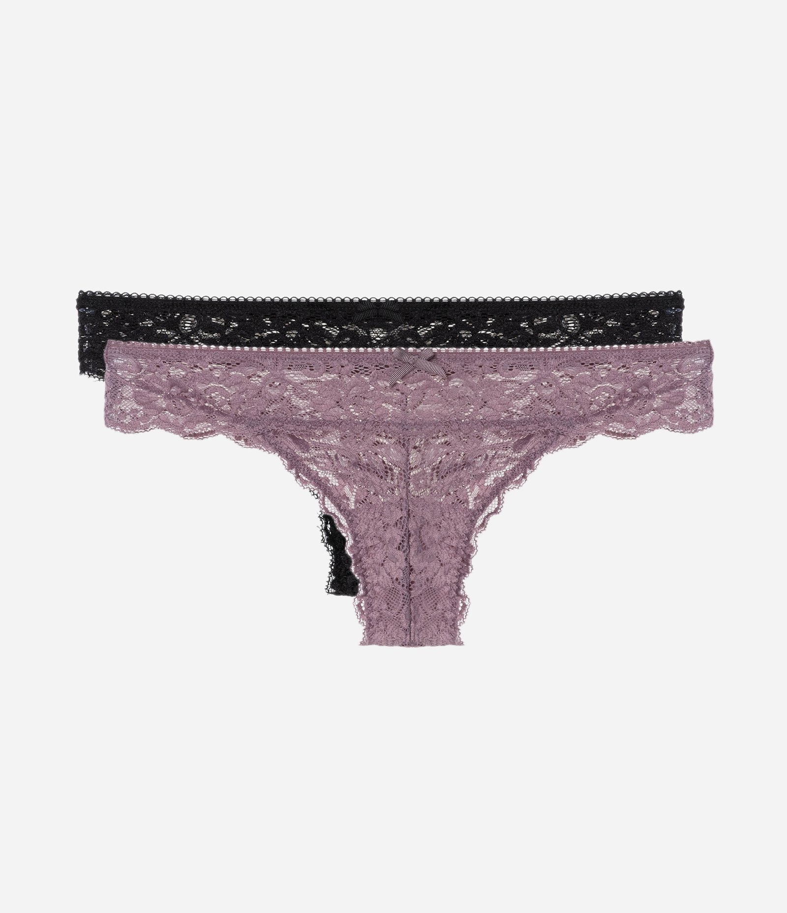 Kit 02 Calcinhas Biquíni Fio em Renda Floral Preto/Roxo 1